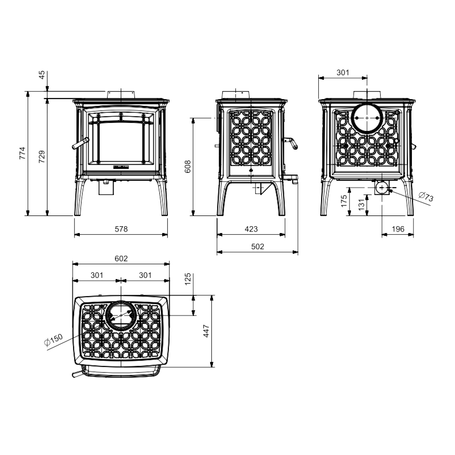 Hergom Craftsbury HF Kaminofen Gusseisen Schwarz