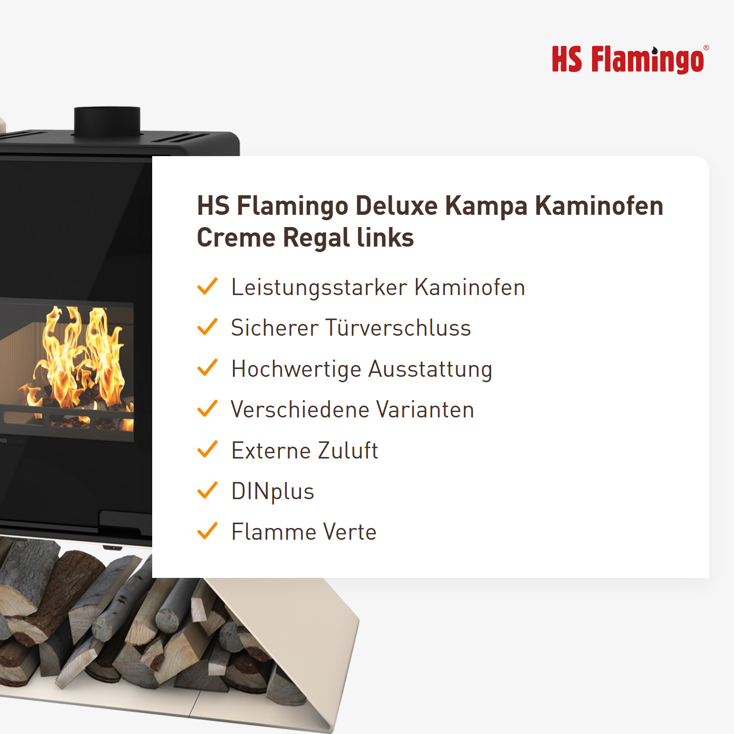 HS Flamingo Deluxe Kampa Kaminofen Creme Regal links