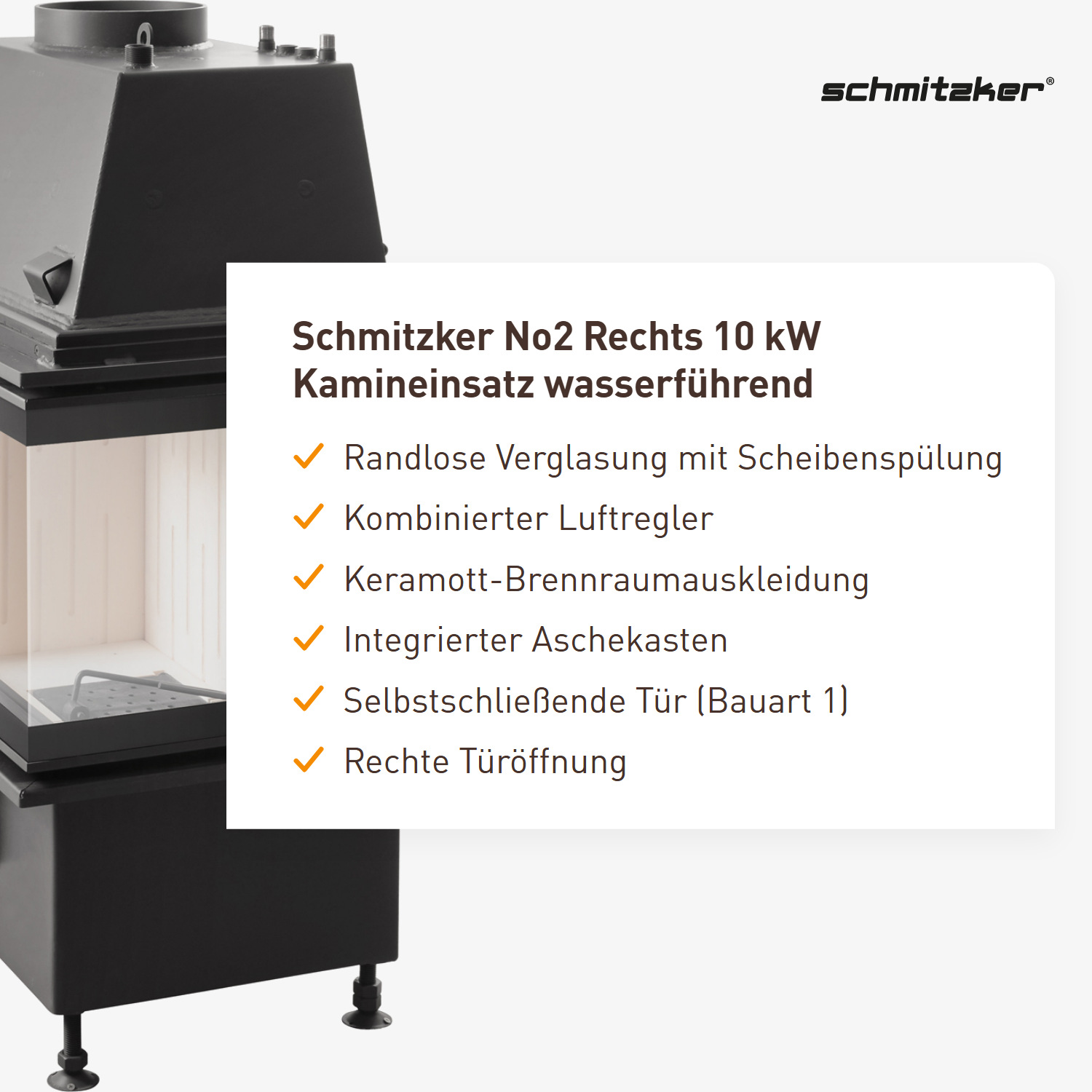 Schmitzker No2 Rechts 10 kW Kamineinsatz wasserführend