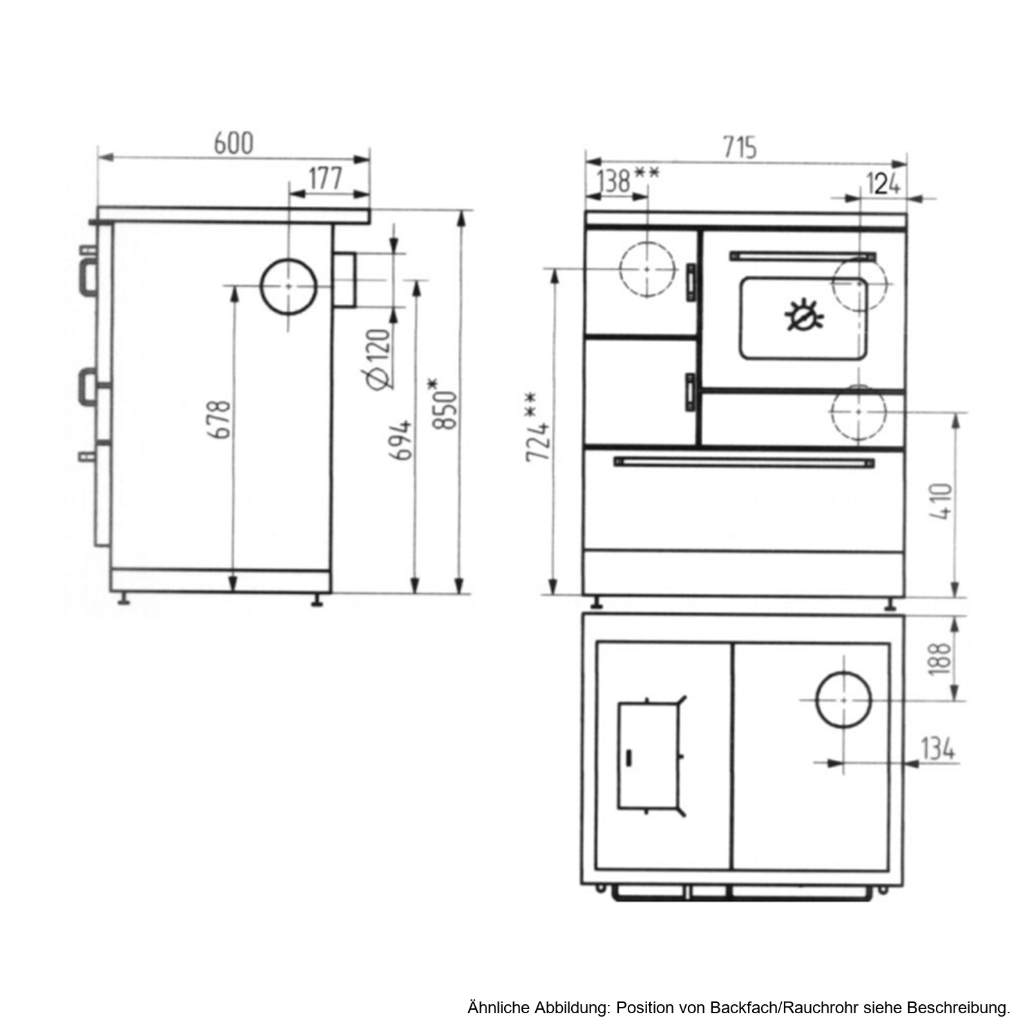 Wamsler K 128 F Küchenofen links anth. metallic mit Ceranp., Obenanschluss