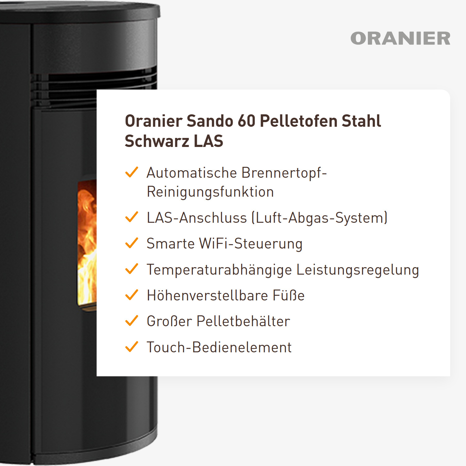 Oranier Sando 60 Pelletofen Stahl Schwarz LAS