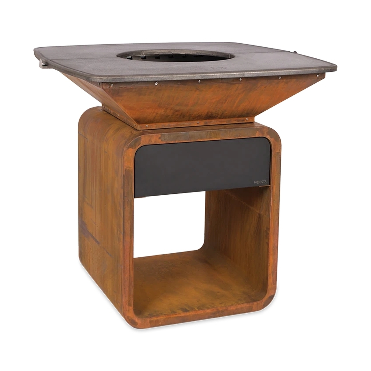 Moesta One Fireplace Corten mit Guss Grillplatte