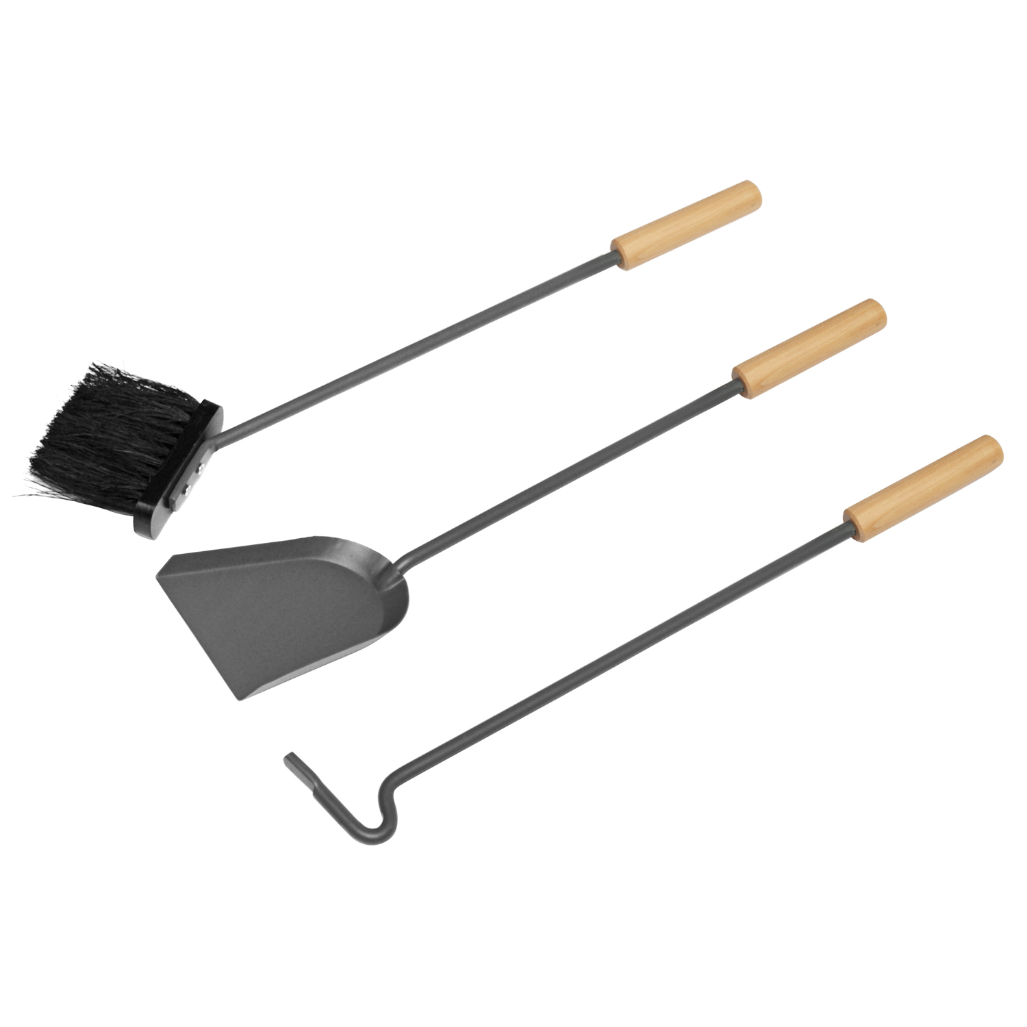 Raik Ensemble d'outils de cheminée Gustav, 3 pièces, anthracite, poignées en bois, 60 cm