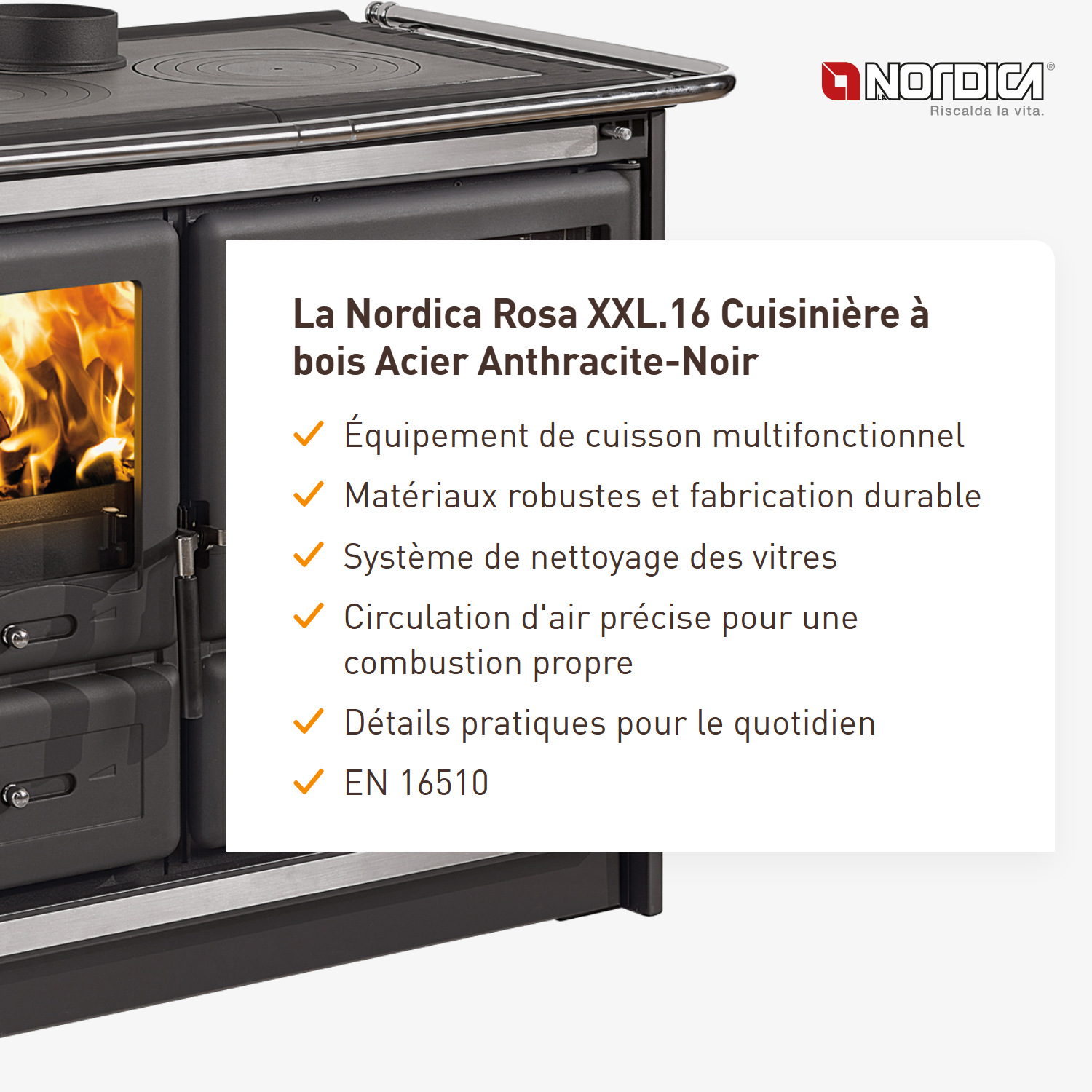 La Nordica Rosa XXL.16 cuisinière à bois acier anthracite-noir