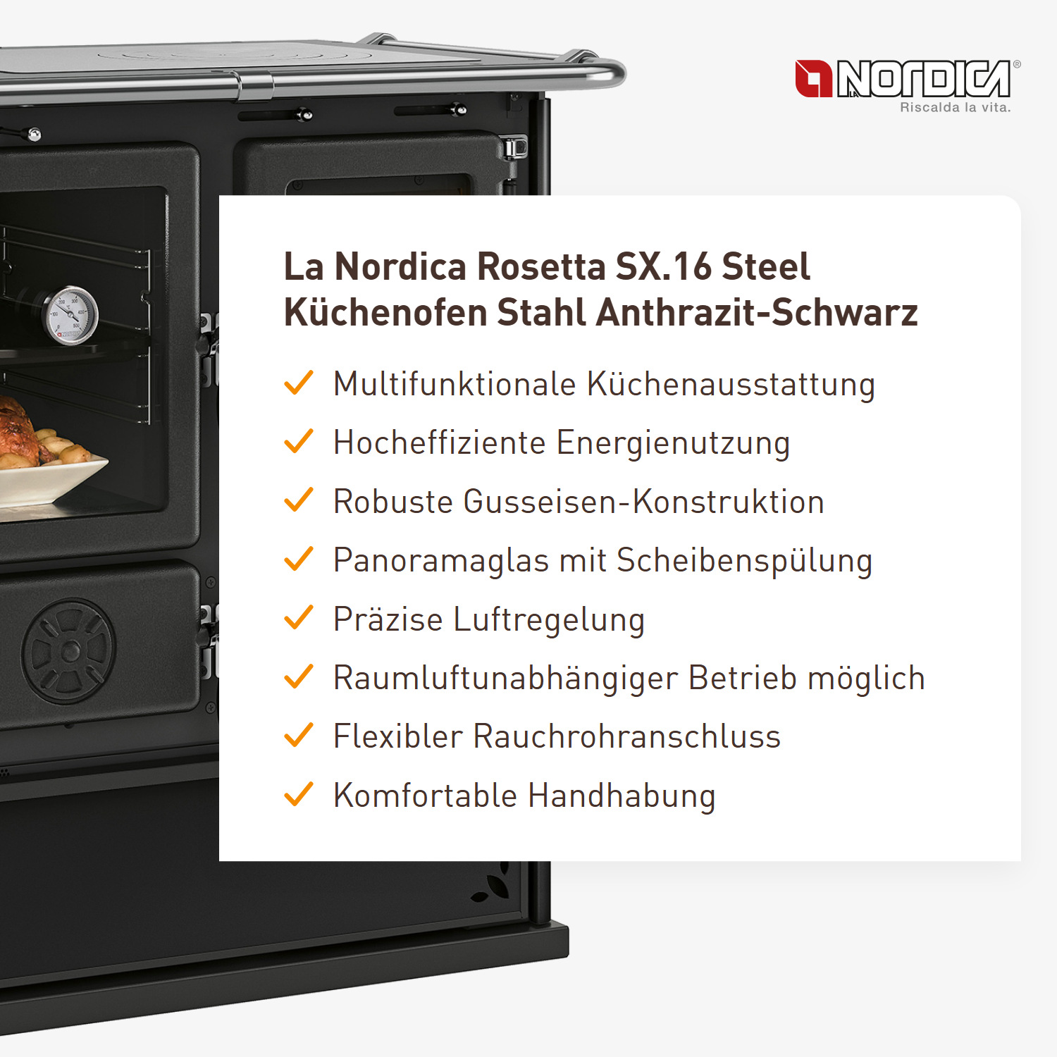 La Nordica Rosetta SX.16 Steel Küchenofen Stahl Anthrazit-Schwarz