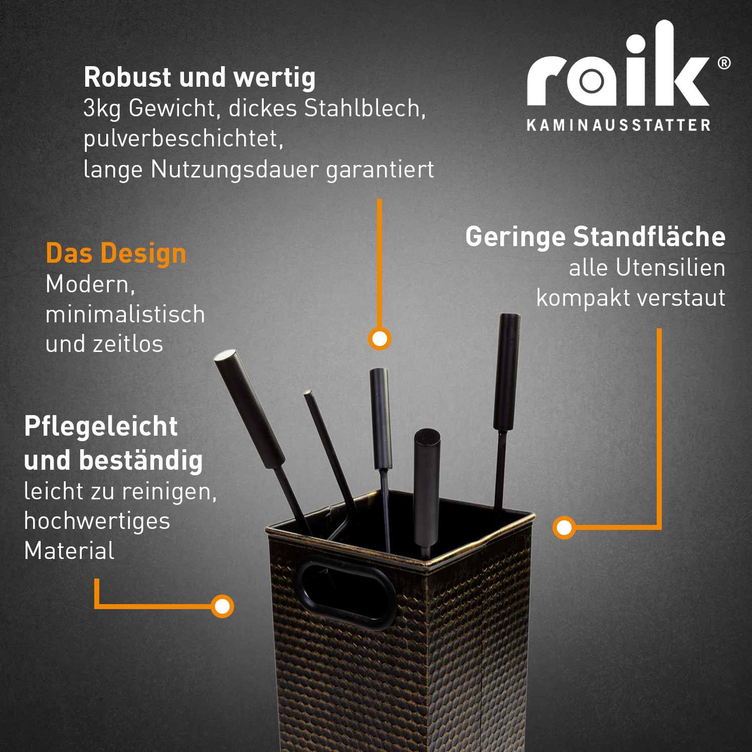 Raik Kaminbesteck Oskar Set 5-teilig Bronze