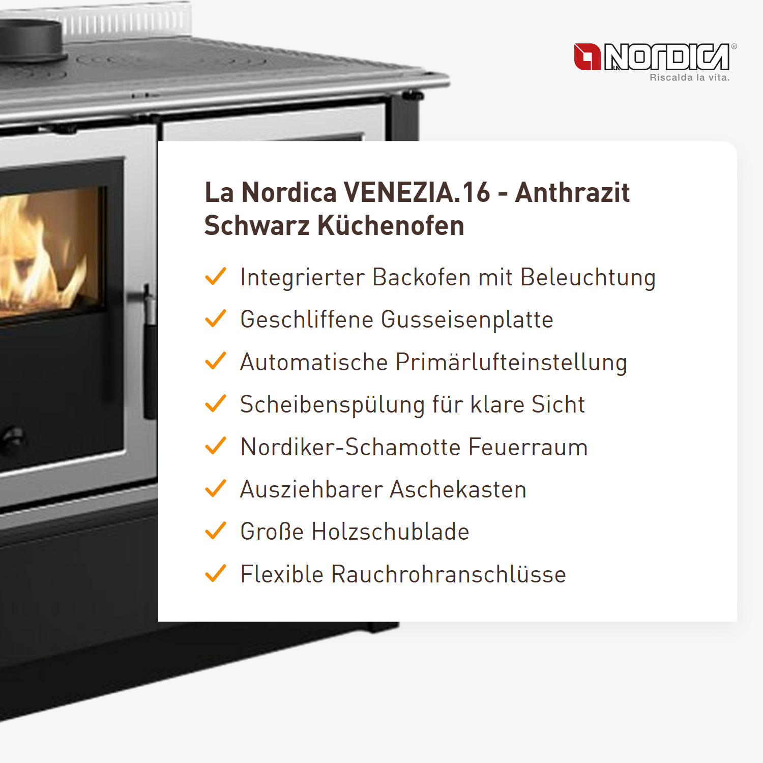 La Nordica VENEZIA.16 - Anthrazit Schwarz Küchenofen