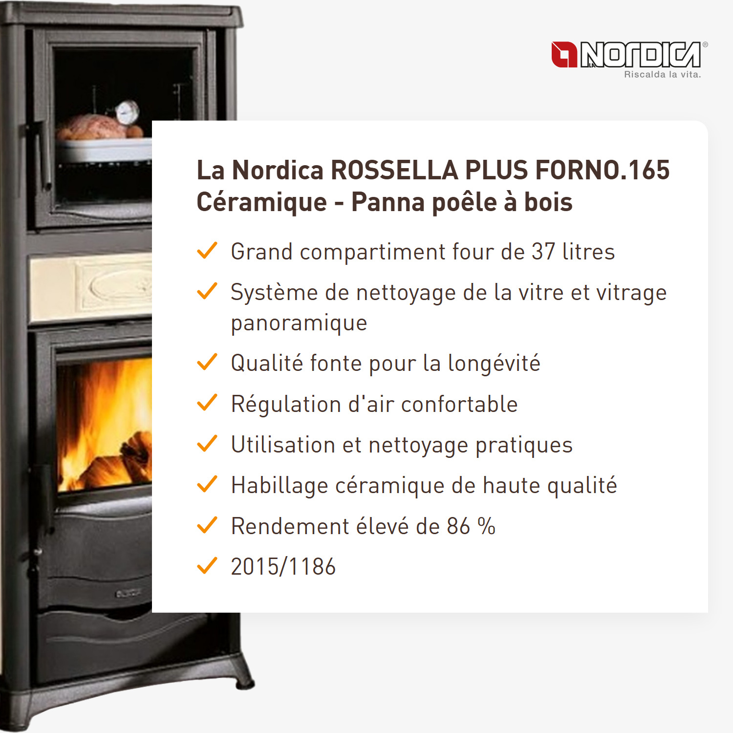 La Nordica ROSSELLA PLUS FORNO.165 céramique - Panna poêle à bois