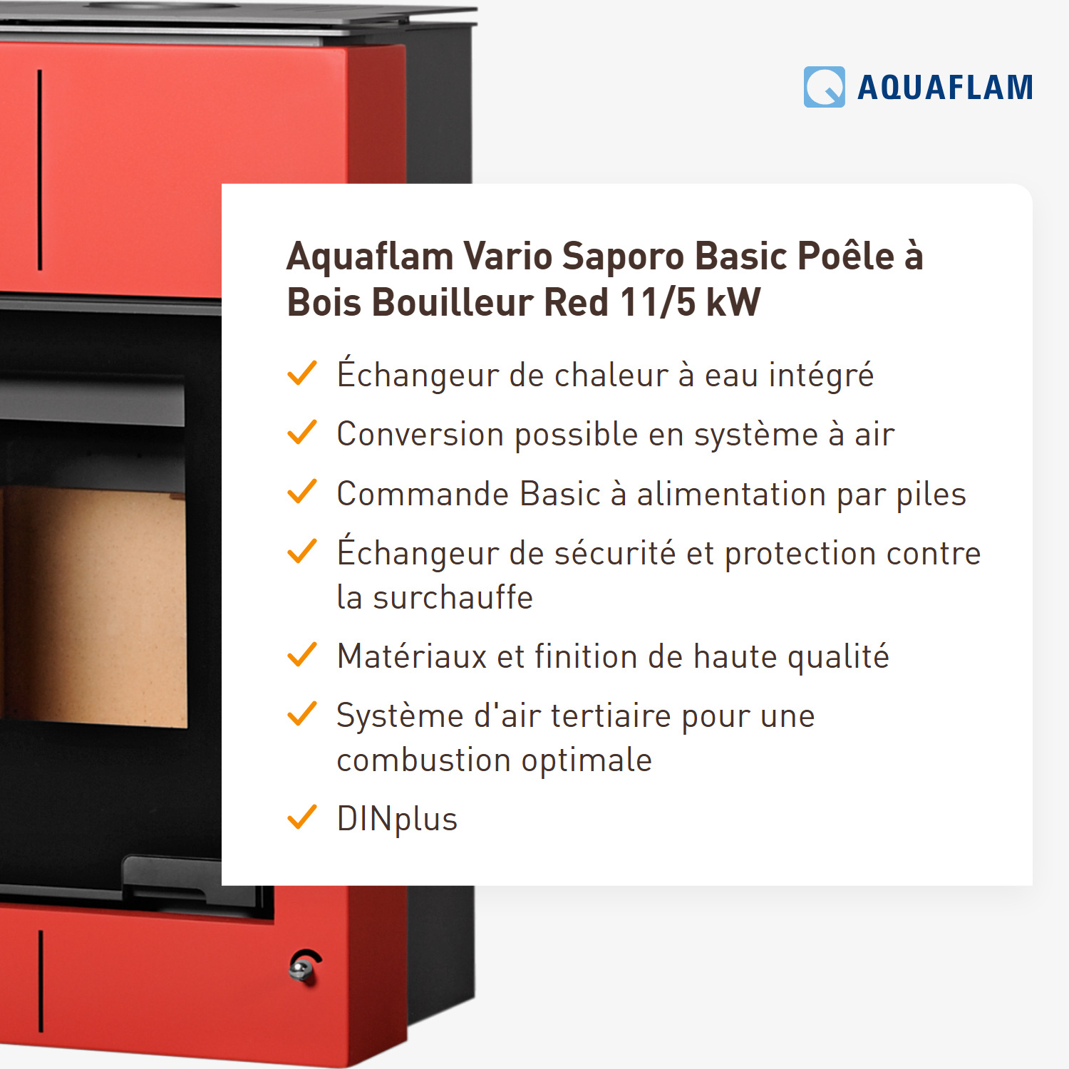 Aquaflam Vario Saporo Basic Poêle à bois hydraulique Rouge 11/5 kW