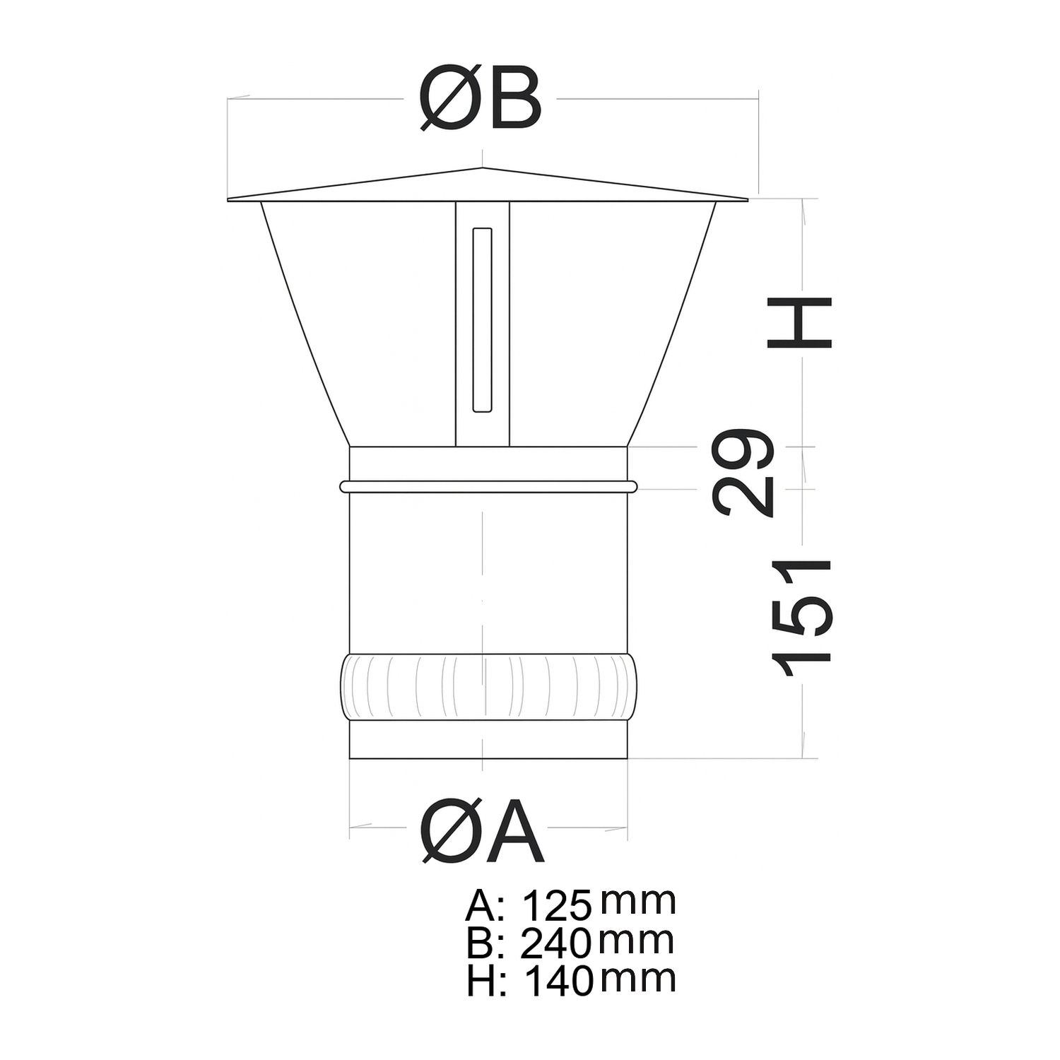 Schiedel chapeau de pluie Ø130 mm brillant
