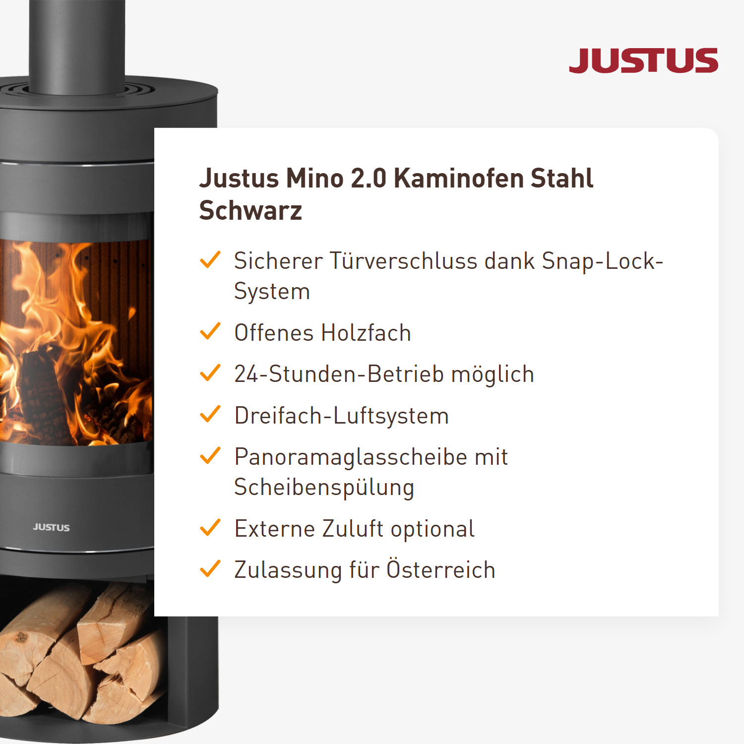 Justus Mino 2.0 Kaminofen Stahl Schwarz
