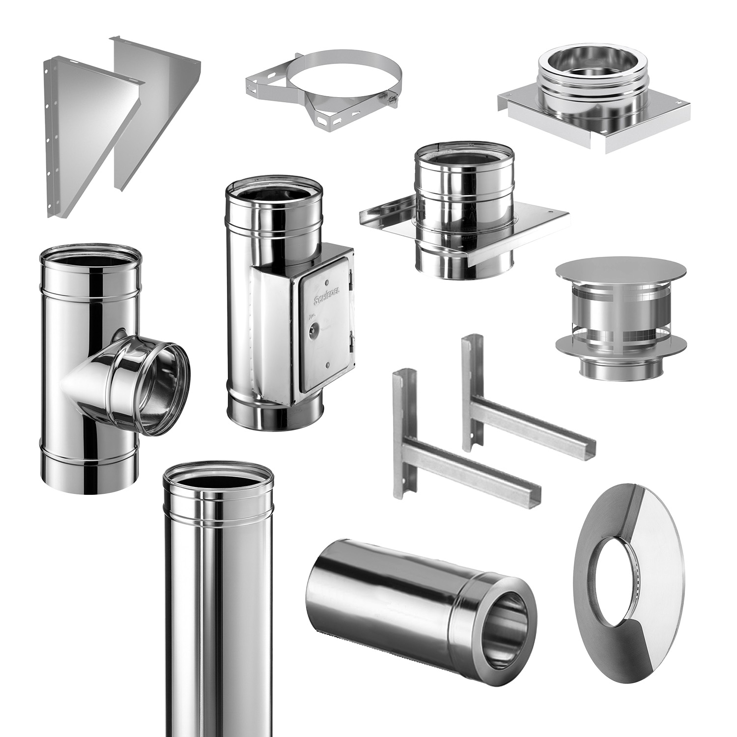Schiedel ICS Edelstahlschornstein 130 mm Komplett-Set 3,8 m; Wandabstand = 50 mm