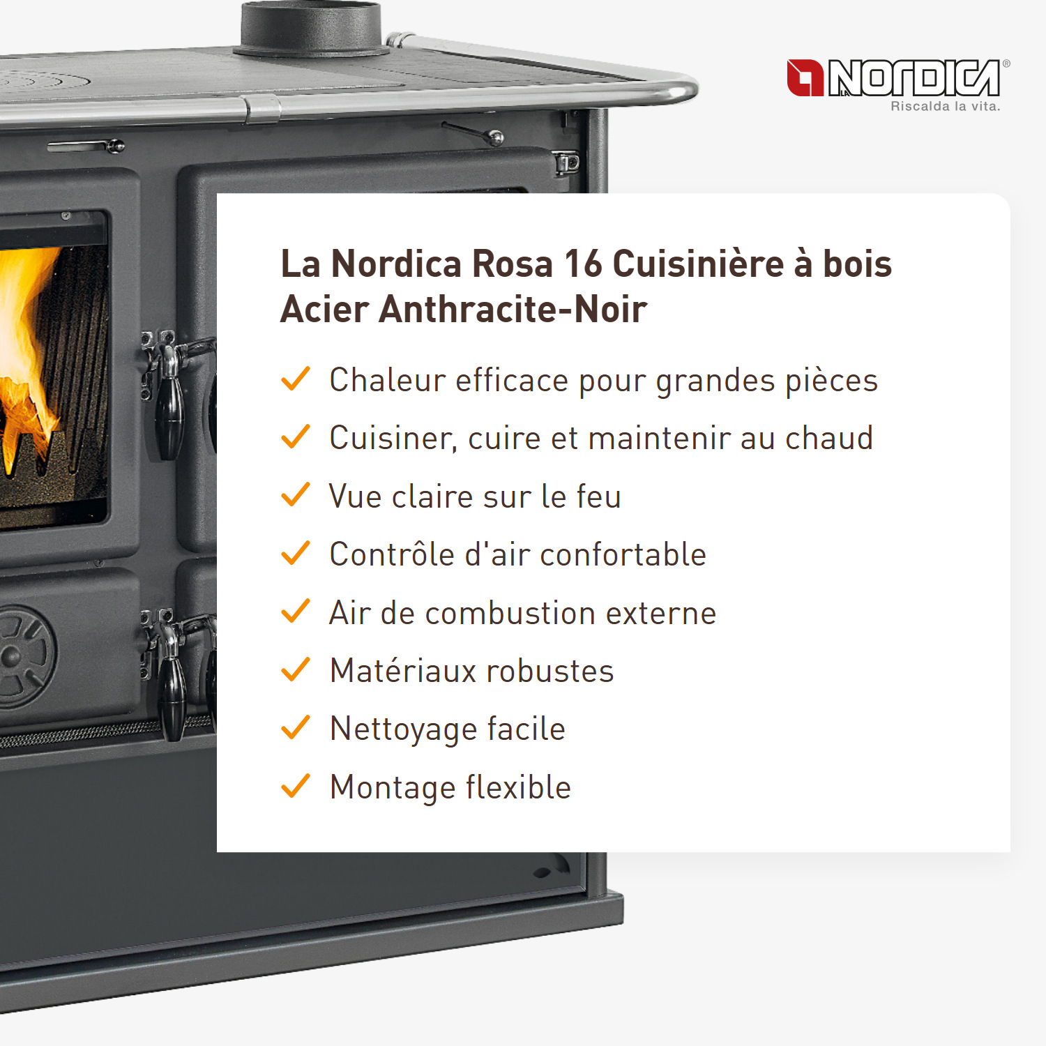 La Nordica Rosa 16 cuisinière à bois acier anthracite-noir