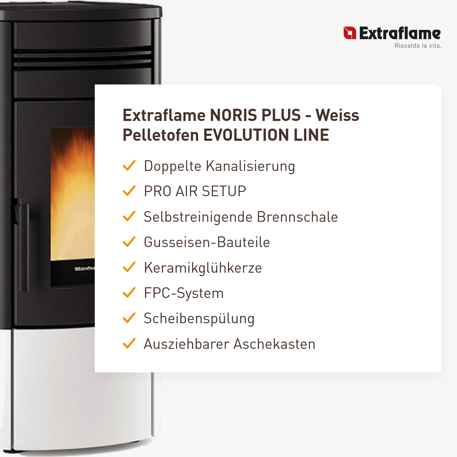 Extraflame NORIS PLUS - Weiss Pelletofen EVOLUTION LINE