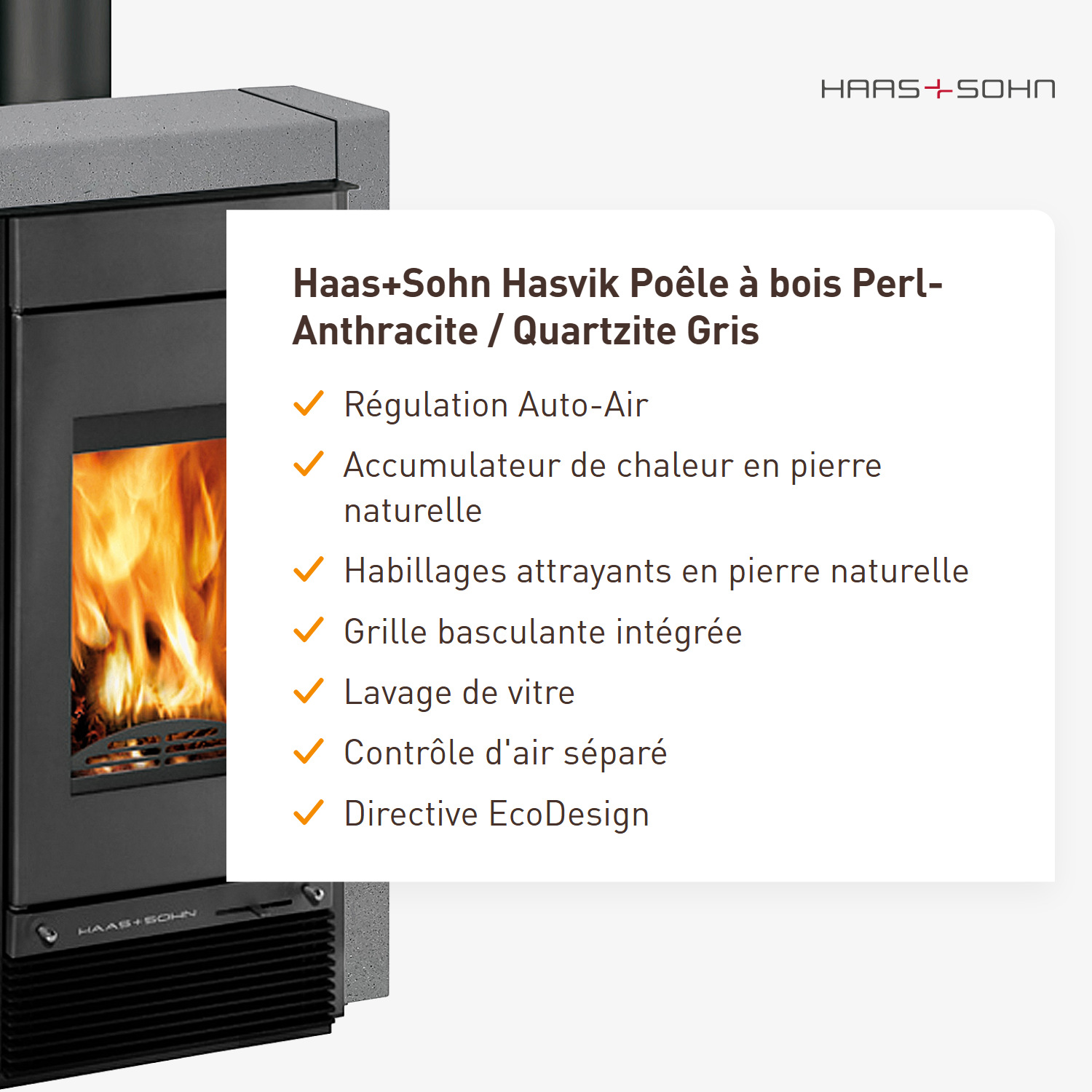 Haas+Sohn Hasvik Poêle à bois Anthracite Perle / Quartz Gris