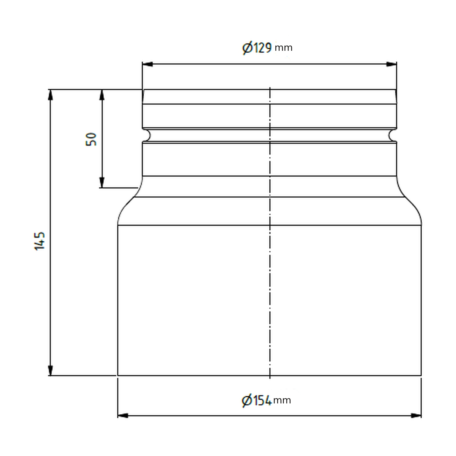 Raik Lifestyle Reduktion Durchmesser 150w/Durchmesser 130e 2,00mm l=145mm mit Dichtung schwarz für Rauchrohr/ Ofenrohr