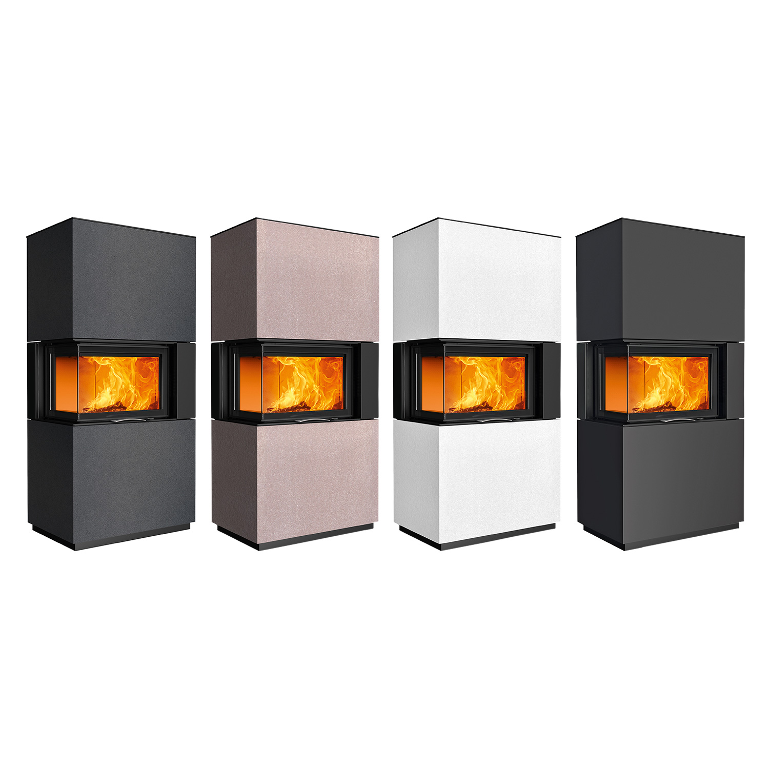 Austroflamm Sam 2.0 Kaminbausatz Eckverglasung links mit Schiebetür Beton Polar White