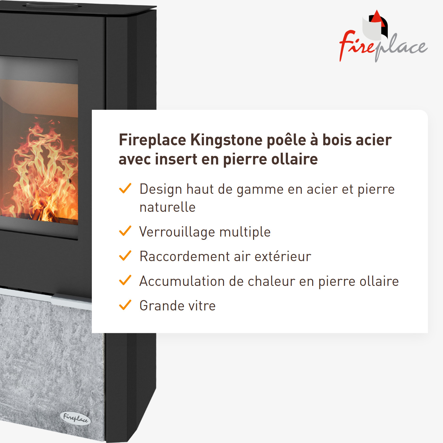 Poêle à bois Kingstone en acier avec insert en stéatite