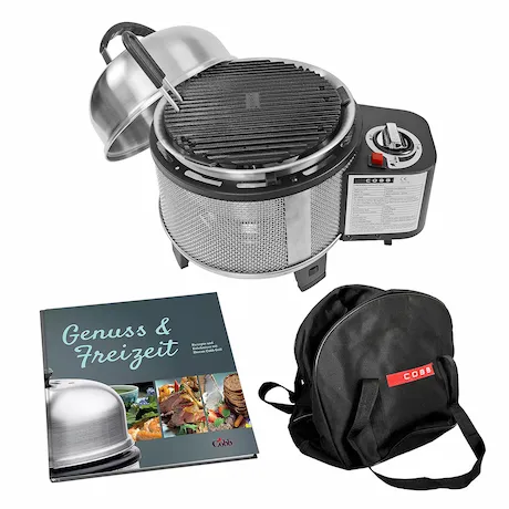 Runder Cobb Gas-Edelstahlgrill mit Kochbuch und Tasche