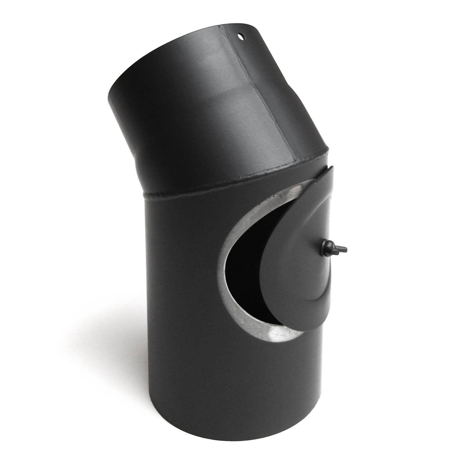 Raik Basic Rauchrohrbogen 150mm schwarz 45° mit Tür für Rauchrohr / Ofenrohr