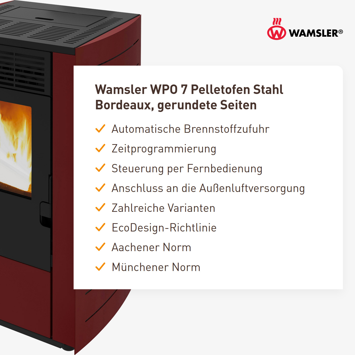 Wamsler WPO 7 Pelletofen Stahl Bordeaux, gerundete Seiten