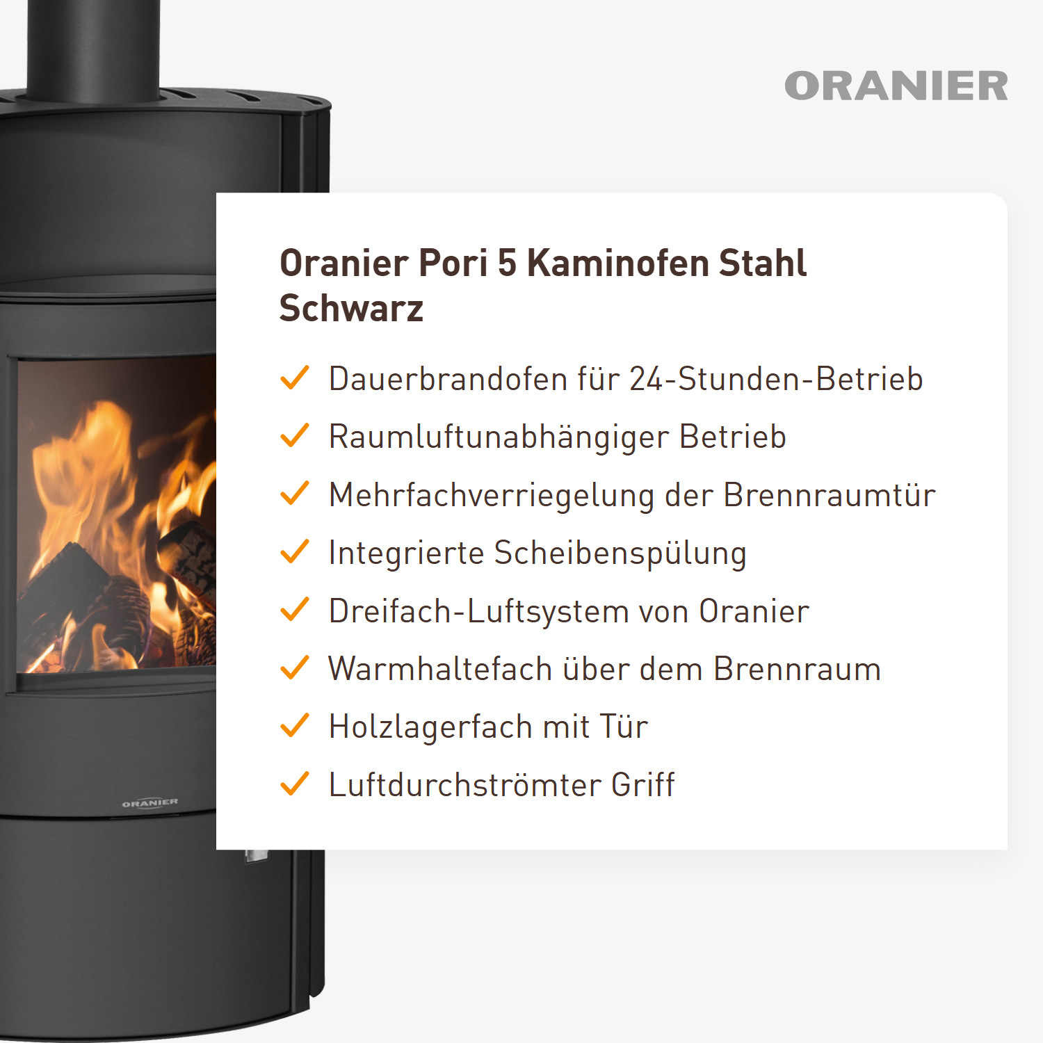 Oranier Pori 5 Kaminofen Stahl Schwarz