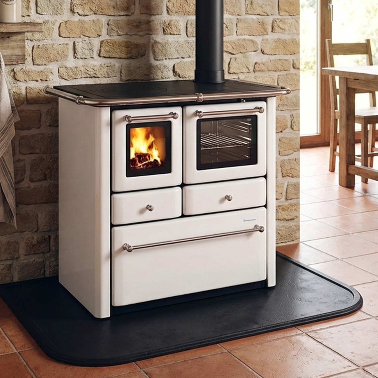 Westminster cuisinière à bois K 85 F II blanc raccordement tuyaux droit