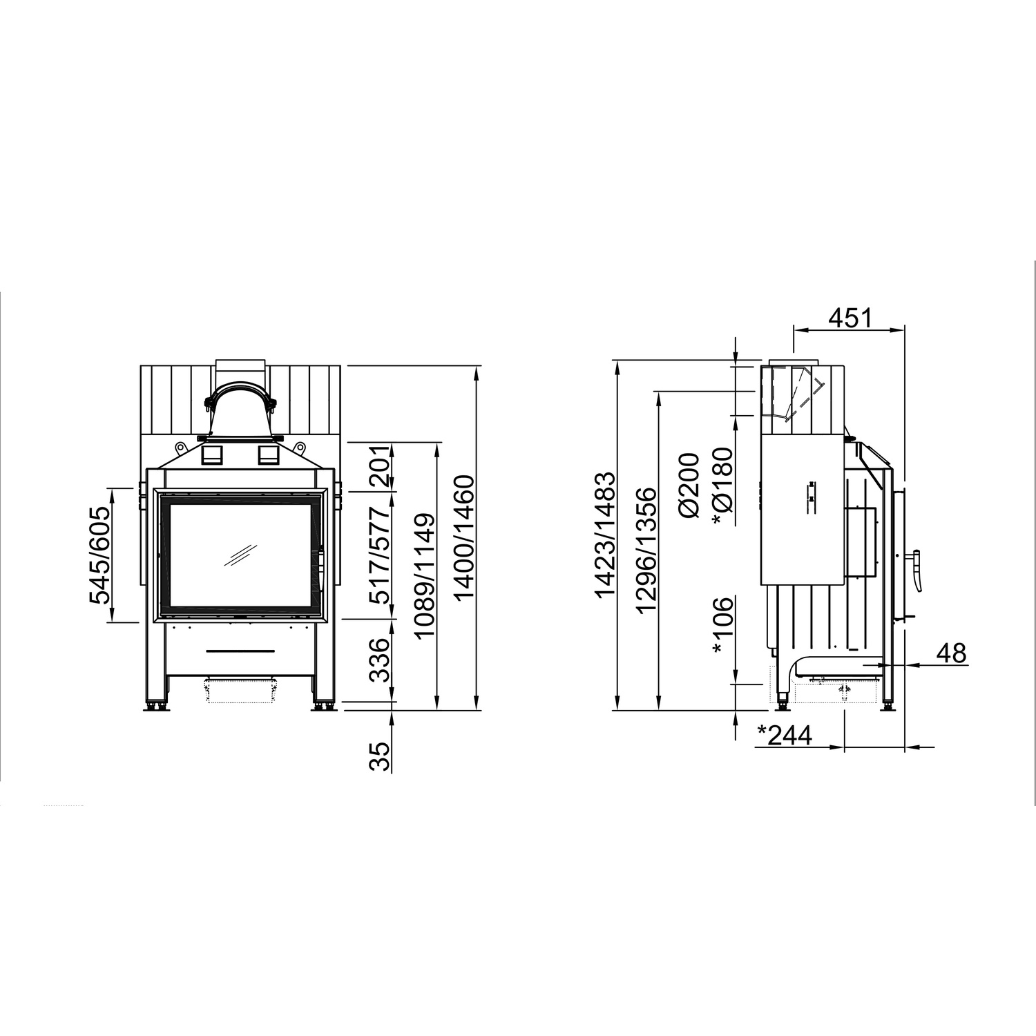 Spartherm Varia 1V Kamineinsatz rechts 1423 180 mm