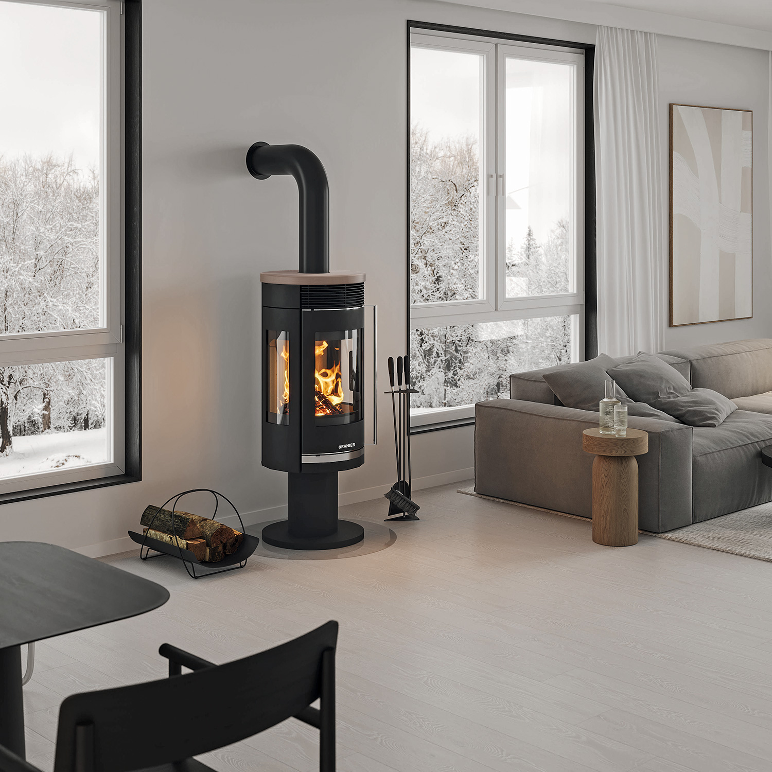 Oranier Rota Twist Kaminofen Stahl Schwarz / Topplatte Keramik Grappa