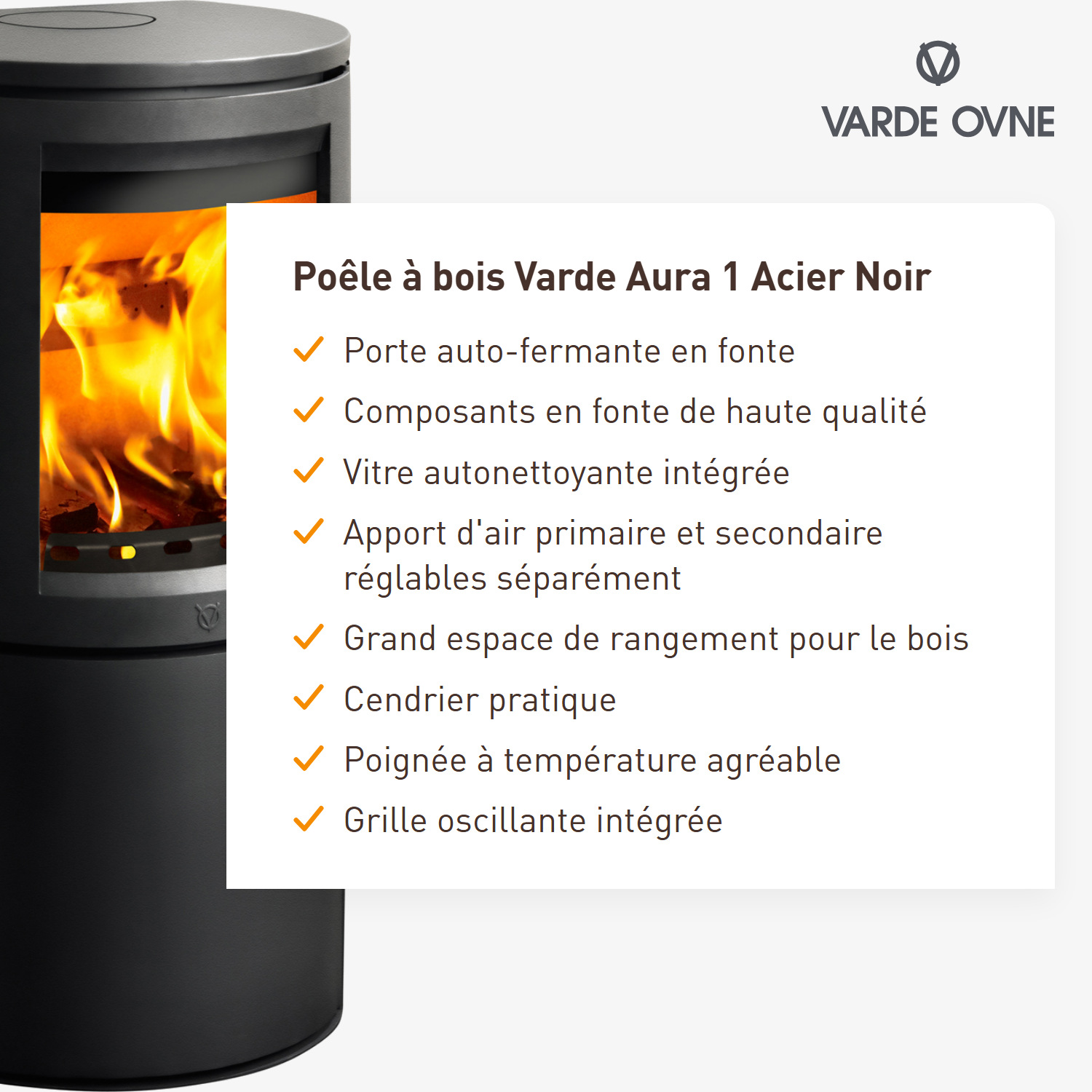 Varde Aura 1 Poêle à bois Acier Noir