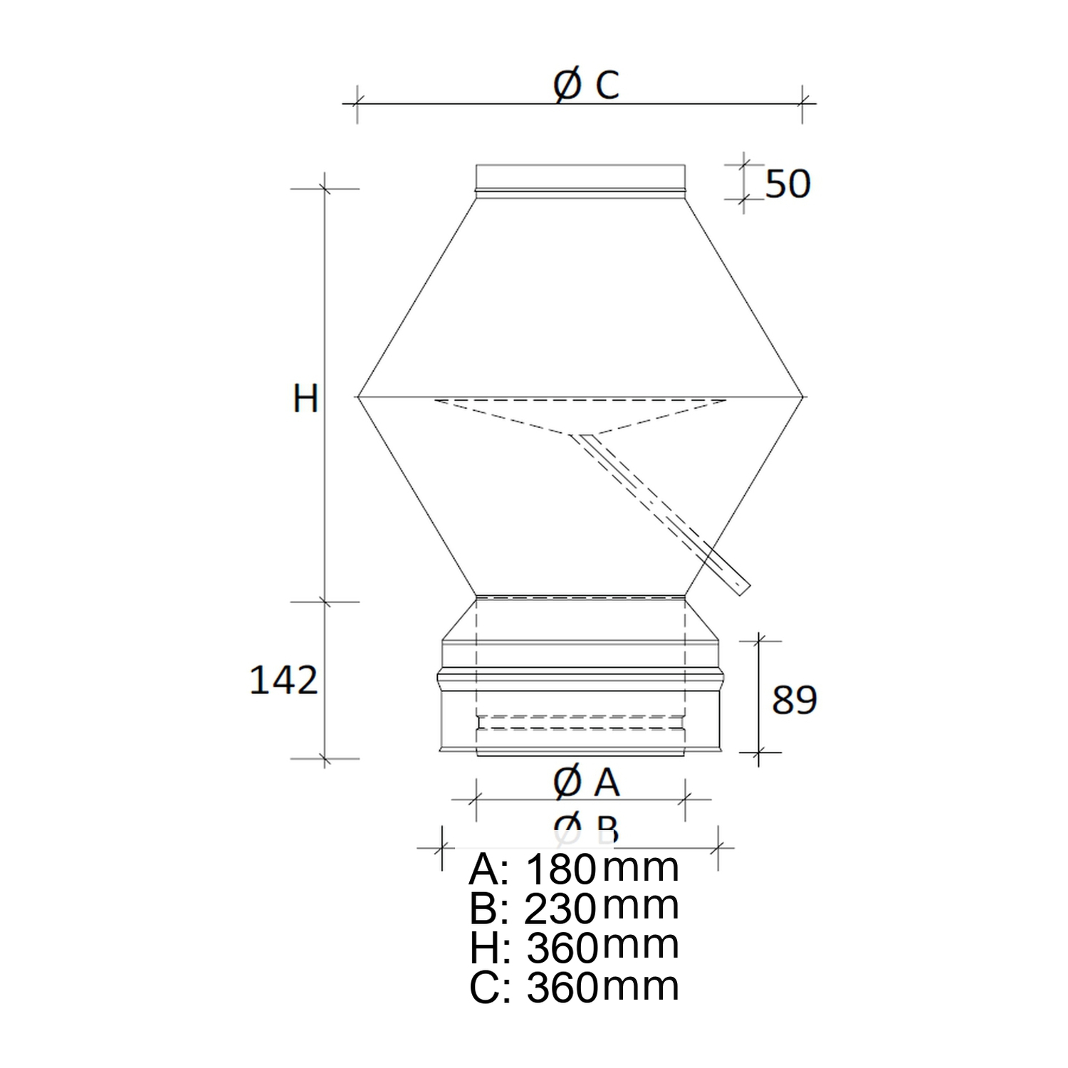 Schiedel ICS chapeau déflecteur Ø180 mm double paroi brillant
