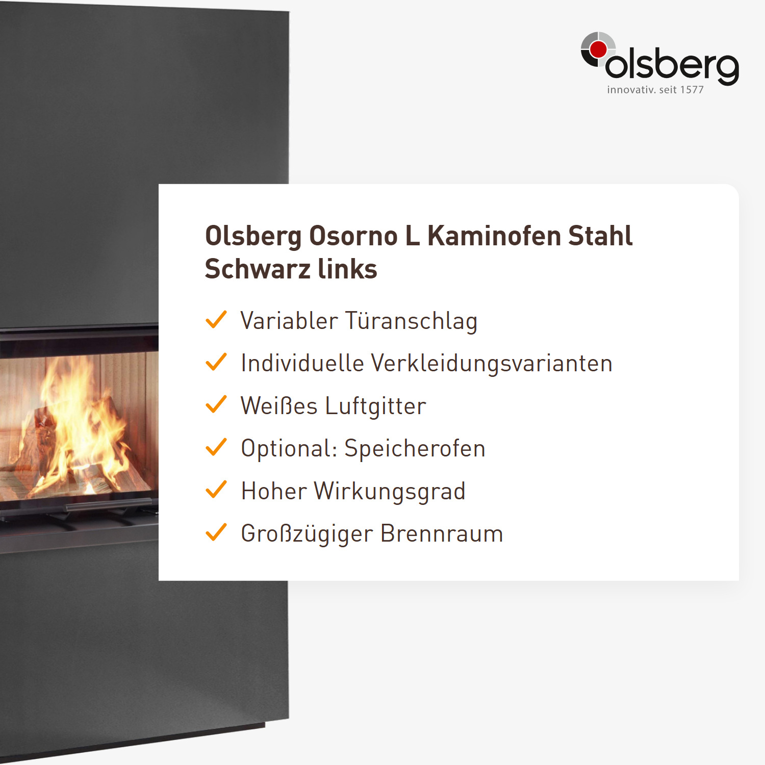 Olsberg Osorno L Kaminofen Stahl Schwarz links