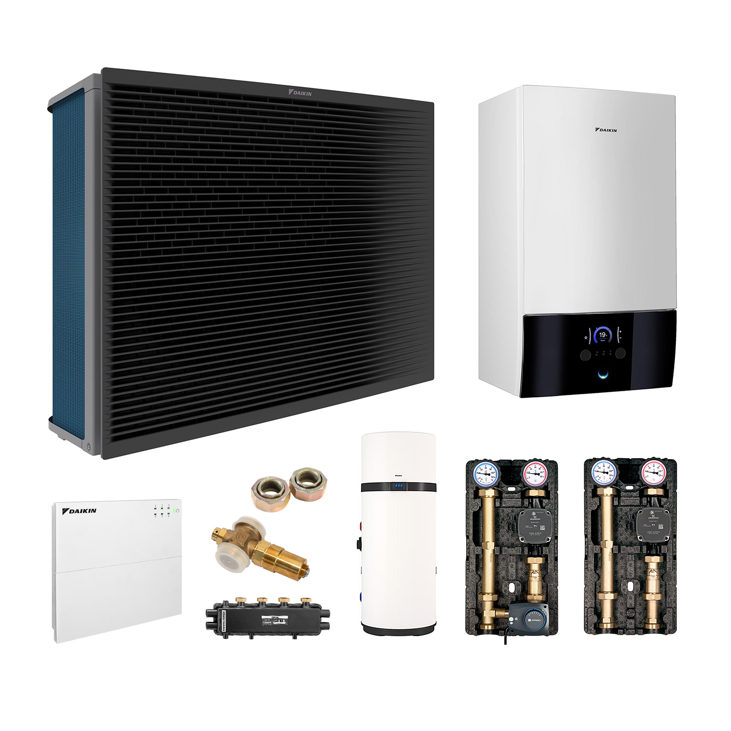 DAIKIN Altherma 3 H HT Baugröße 14 Hydrosplit-Wärmepumpe – Set 2 Heizkreise für Heizkörper und Fußbodenheizung mit Trinkwarmwasserbereitung über Brauchwasser-Wärmepumpe 200L