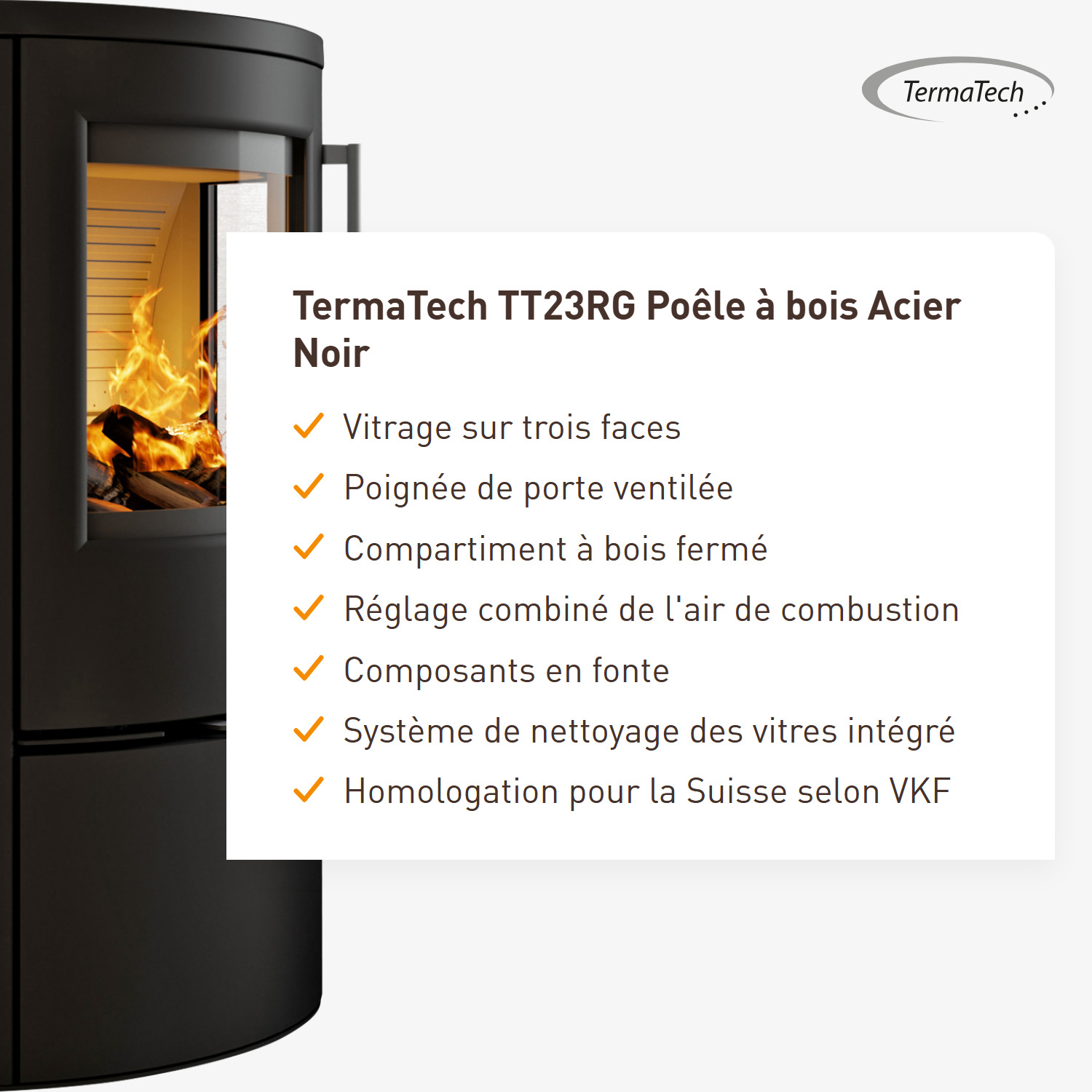Poêle à bois TermaTech TT23RG Acier Noir