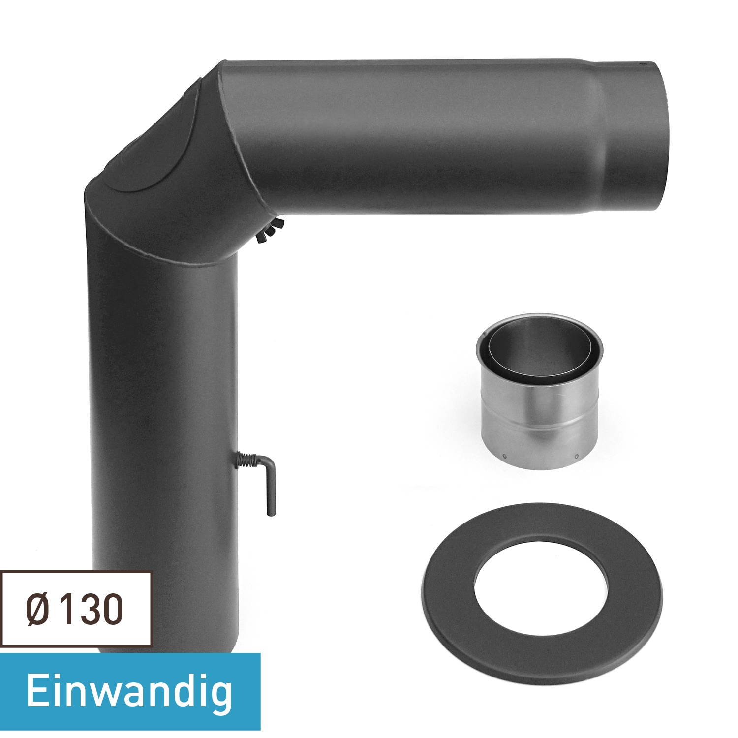 Raik Basic Rauchrohrbogen-Set 130mm gussgrau 3-teilig – geschweißt/eckig für Rauchrohr / Ofenrohr