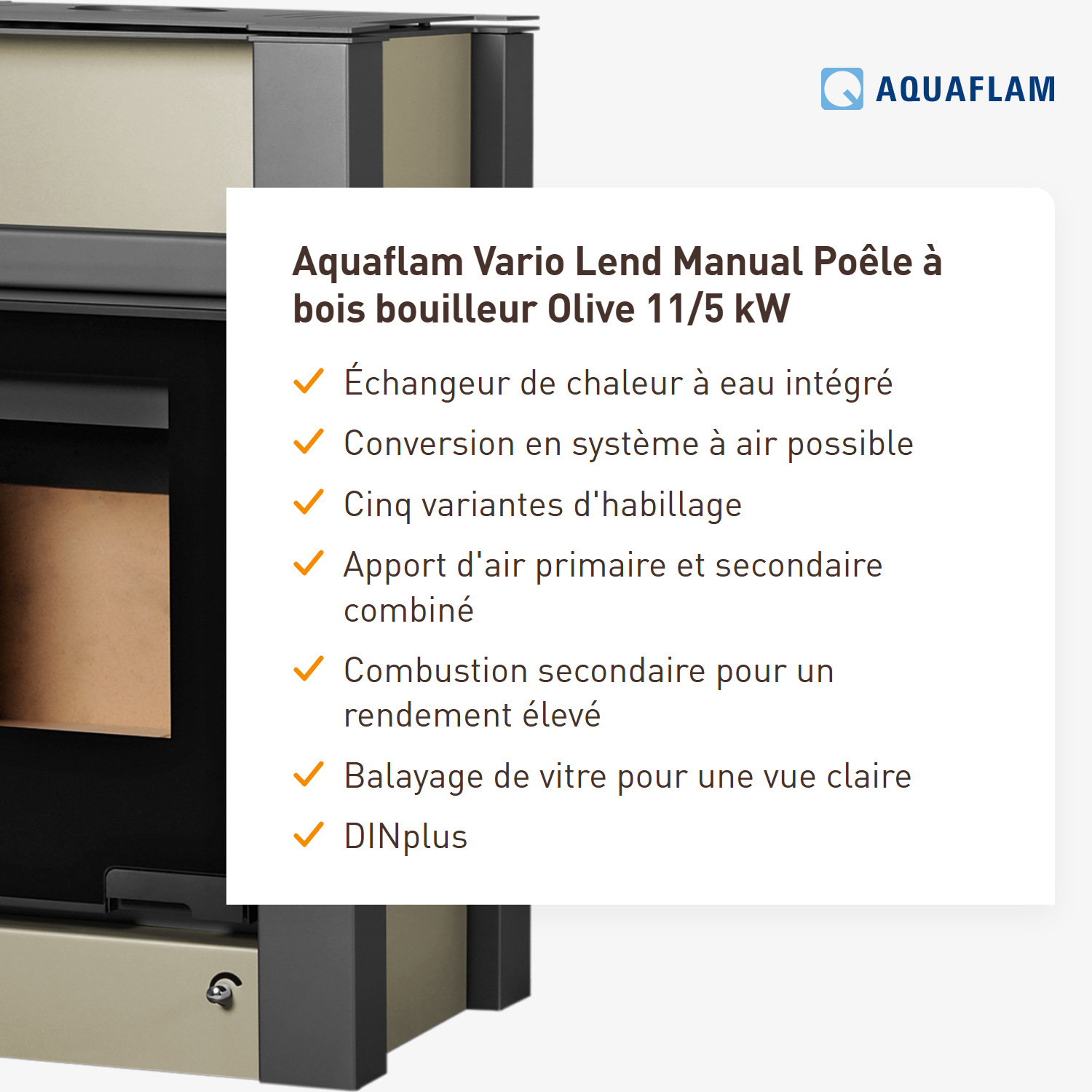 Aquaflam Vario Lend Manuel Poêle à bois hydraulique Olive 11/5 kW