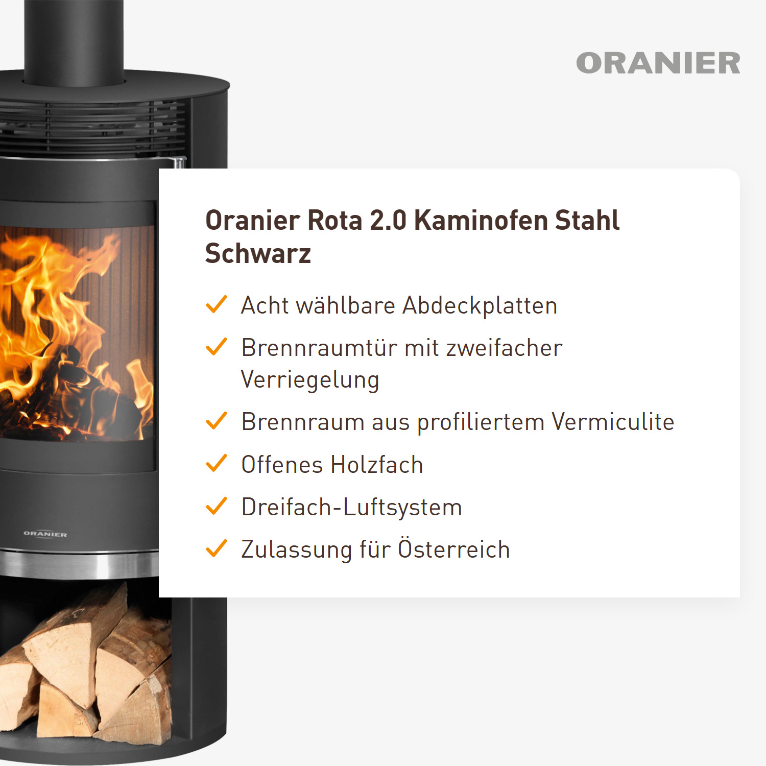 Oranier Rota 2.0 Kaminofen Stahl Schwarz