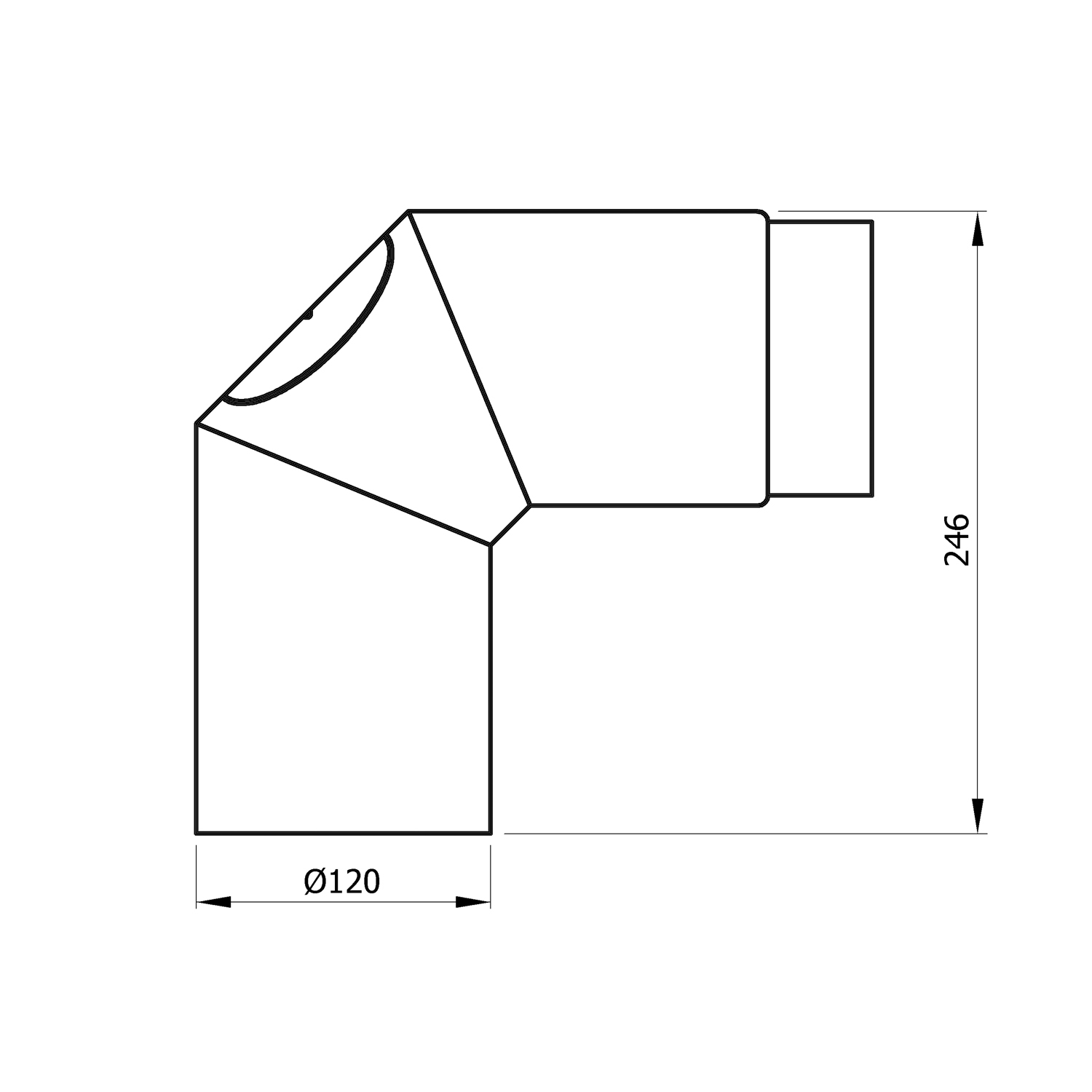 Raik Basic Rauchrohrbogen 120mm schwarz 90° – 3teilig mit Tür für Rauchrohr / Ofenrohr