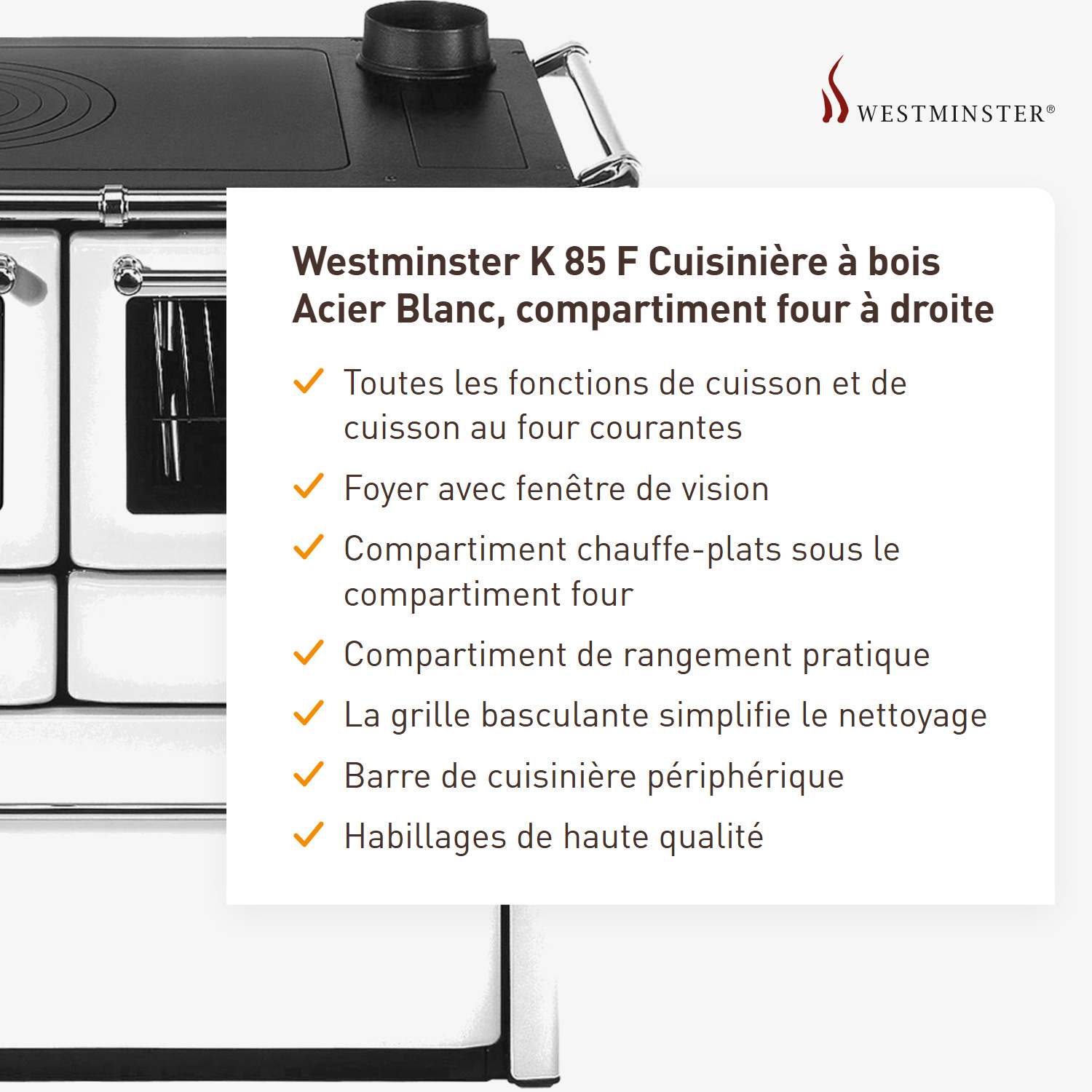 Wamsler K 85 F Cuisinière en acier blanc, four à droite