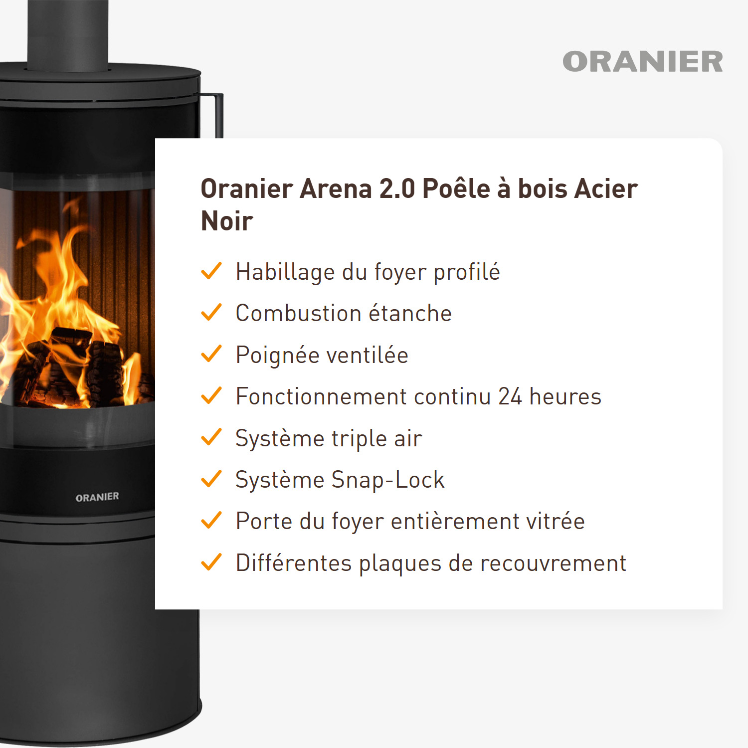 Poêle à bois Oranier Arena 2.0 Acier Noir
