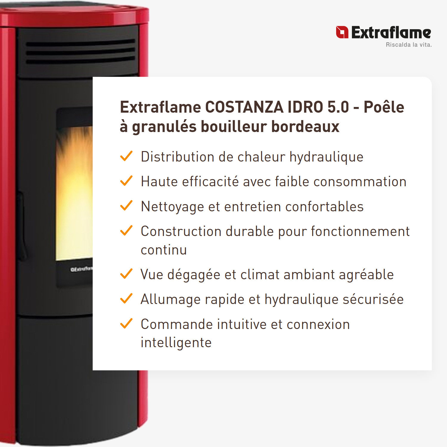 Extraflame COSTANZA IDRO 5.0 - Rouge bordeaux poêle à granulés bouilleur
