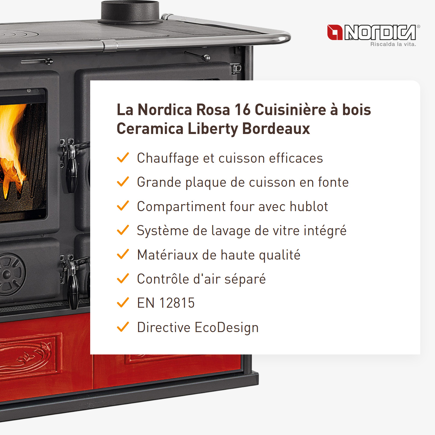 La Nordica Rosa 16 cuisinière à bois céramique Liberty Bordeaux