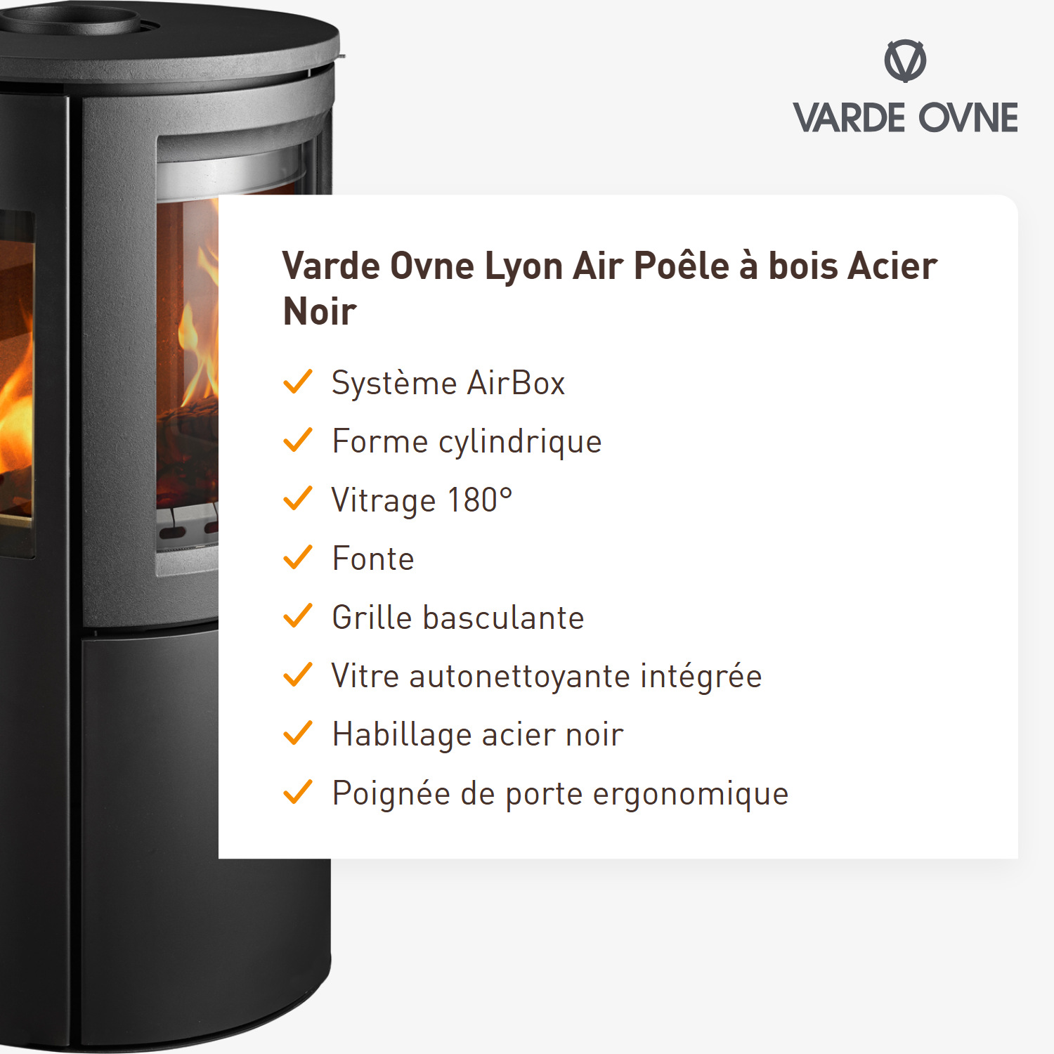Varde Ovne Lyon Poêle à bois en acier noir