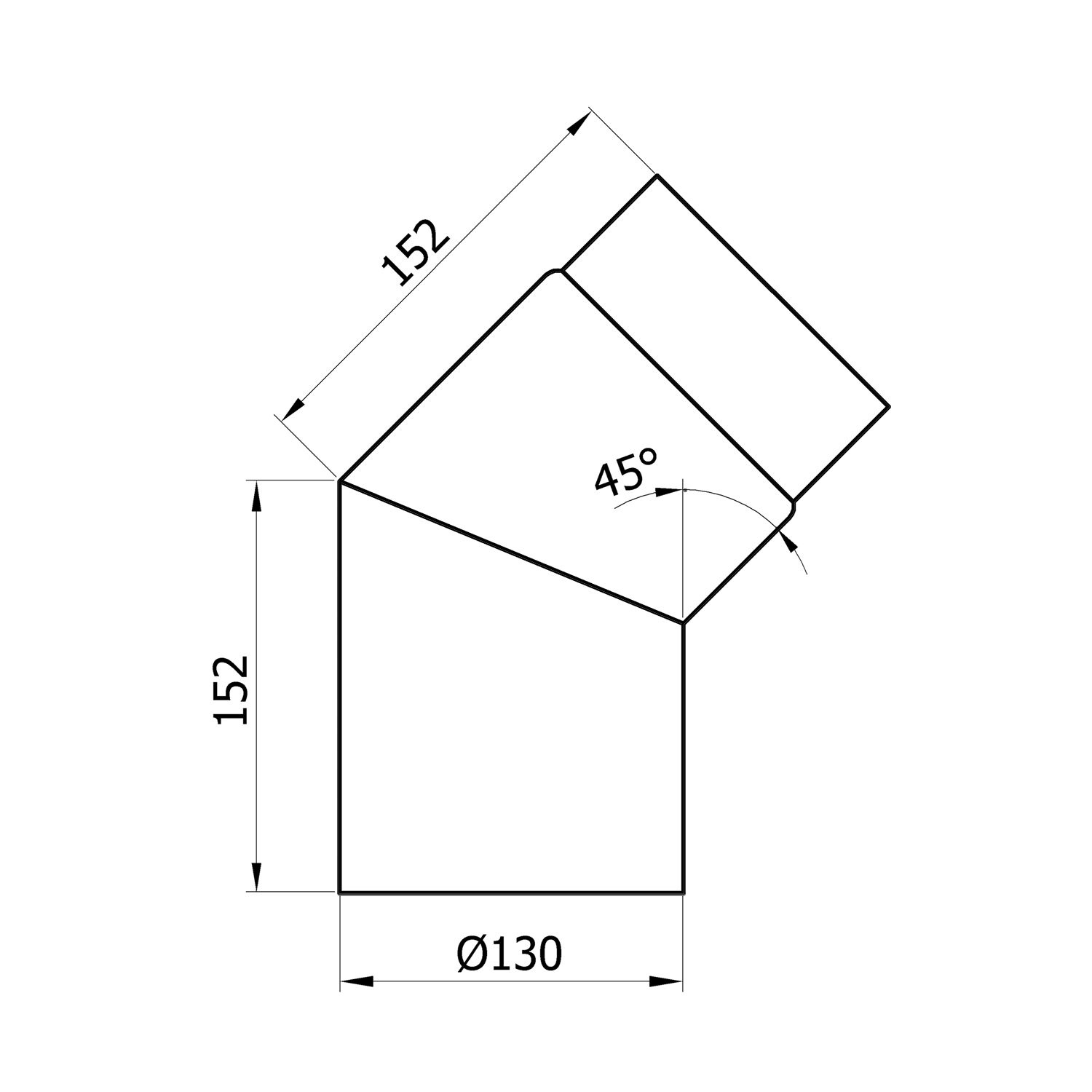 Raik Basic Rauchrohrbogen 130mm schwarz 45° ohne Tür für Rauchrohr / Ofenrohr