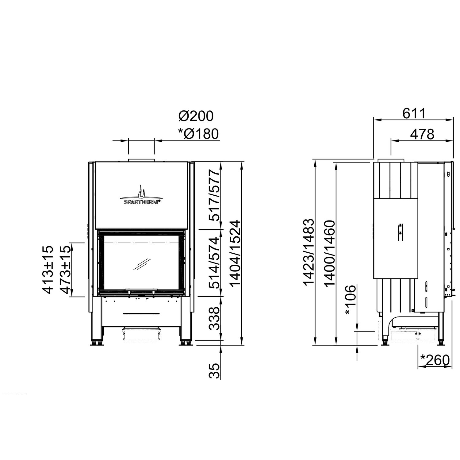 Spartherm Varia 1Vh RLU Kamineinsatz 1404 180 mm
