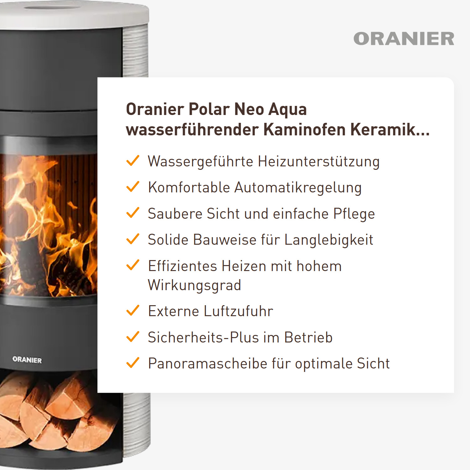 Oranier Polar Neo Aqua wasserführender Kaminofen Keramik Seidenweiß