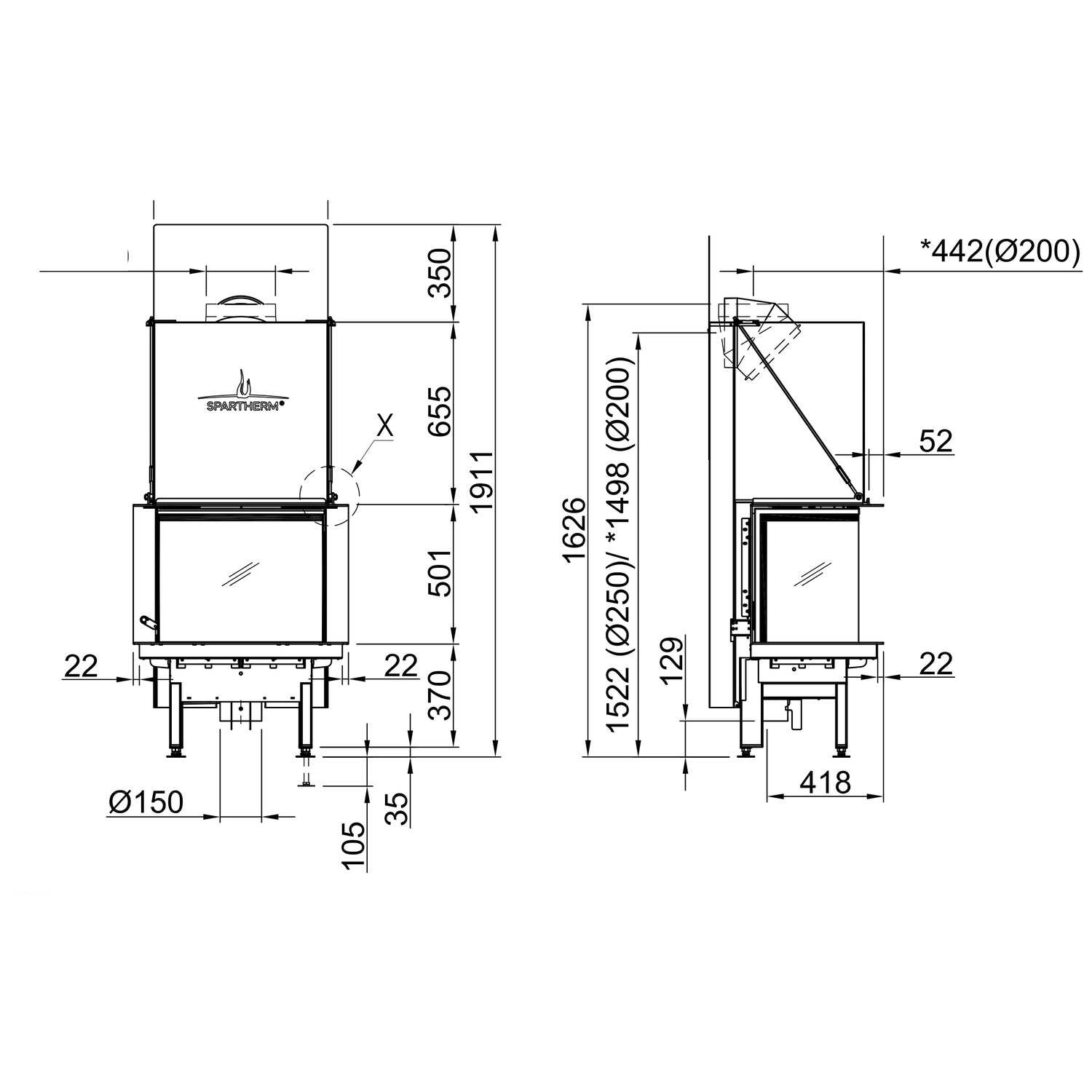 Spartherm Premium A-3RL-60h Kamineinsatz 200 mm RR