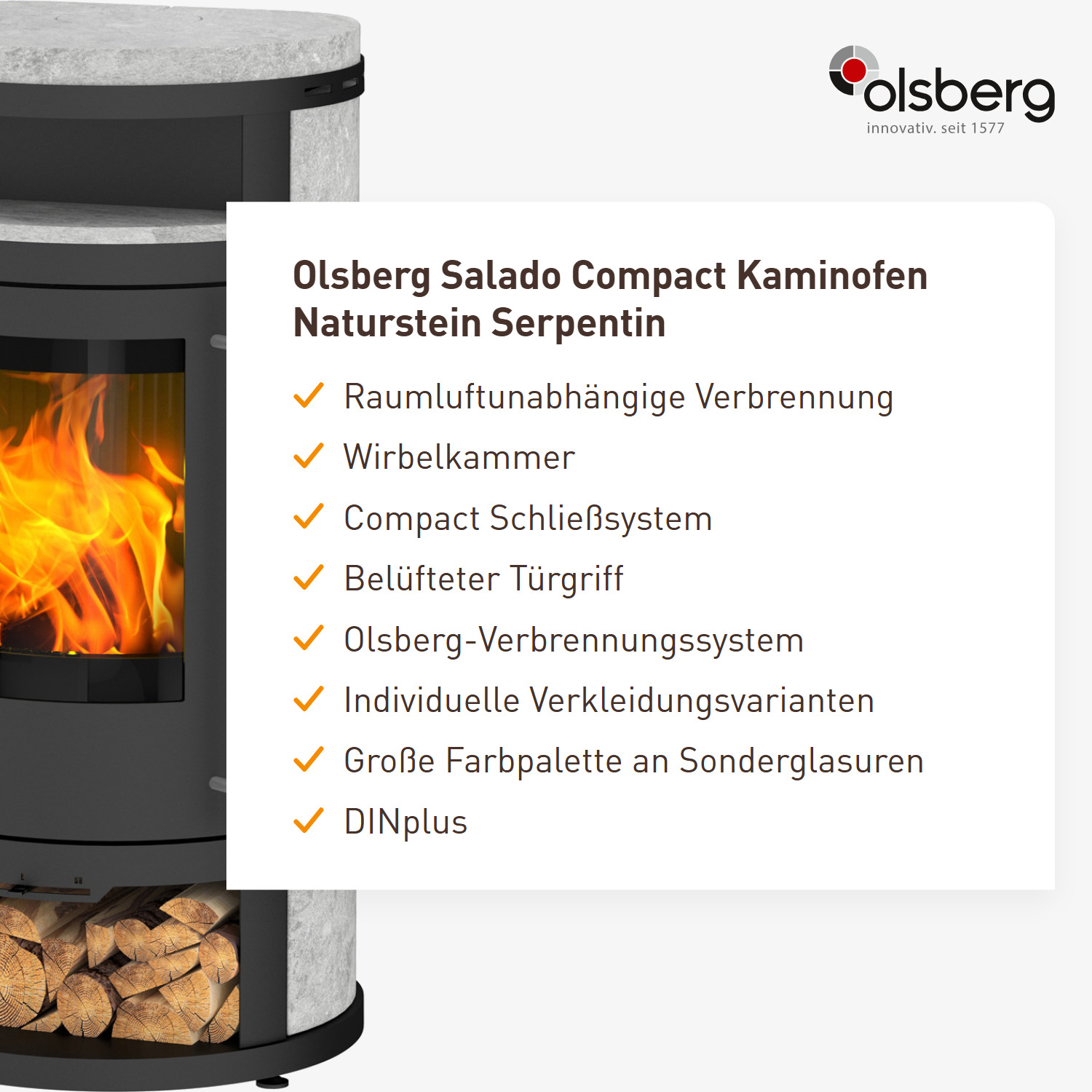 Olsberg Salado Compact Kaminofen Naturstein Serpentin