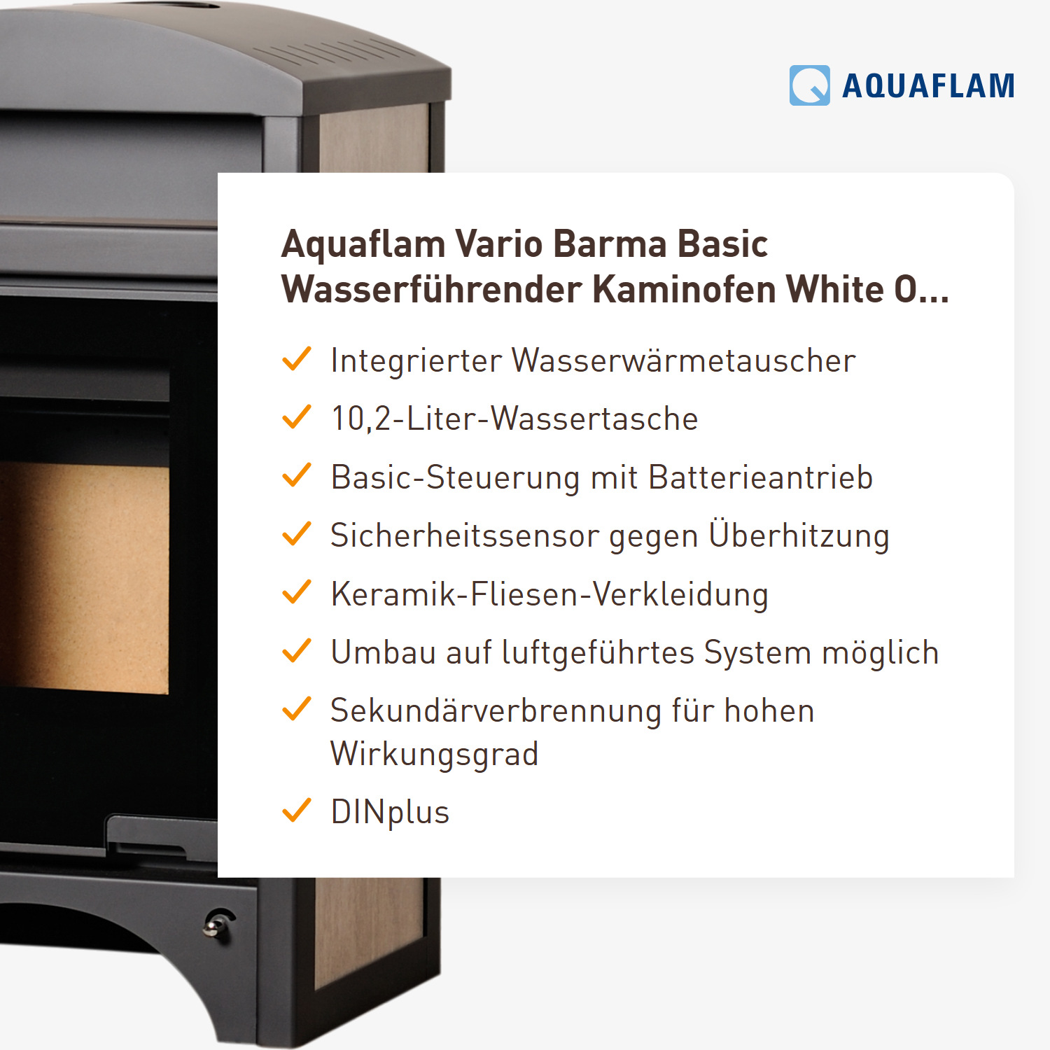 Aquaflam Vario Barma Basic Wasserführender Kaminofen White Oak 11/5 kW