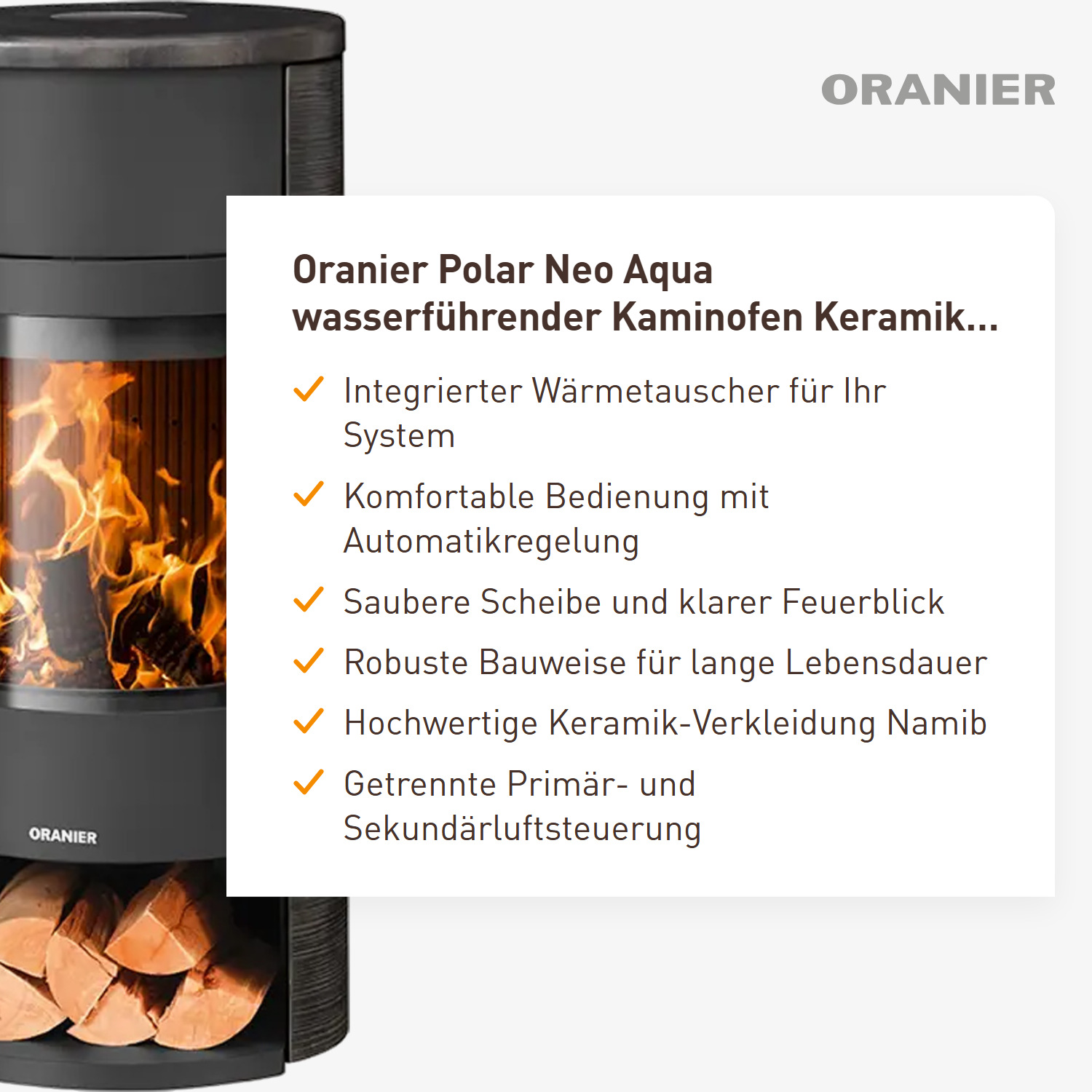 Oranier Polar Neo Aqua wasserführender Kaminofen Keramik Namib